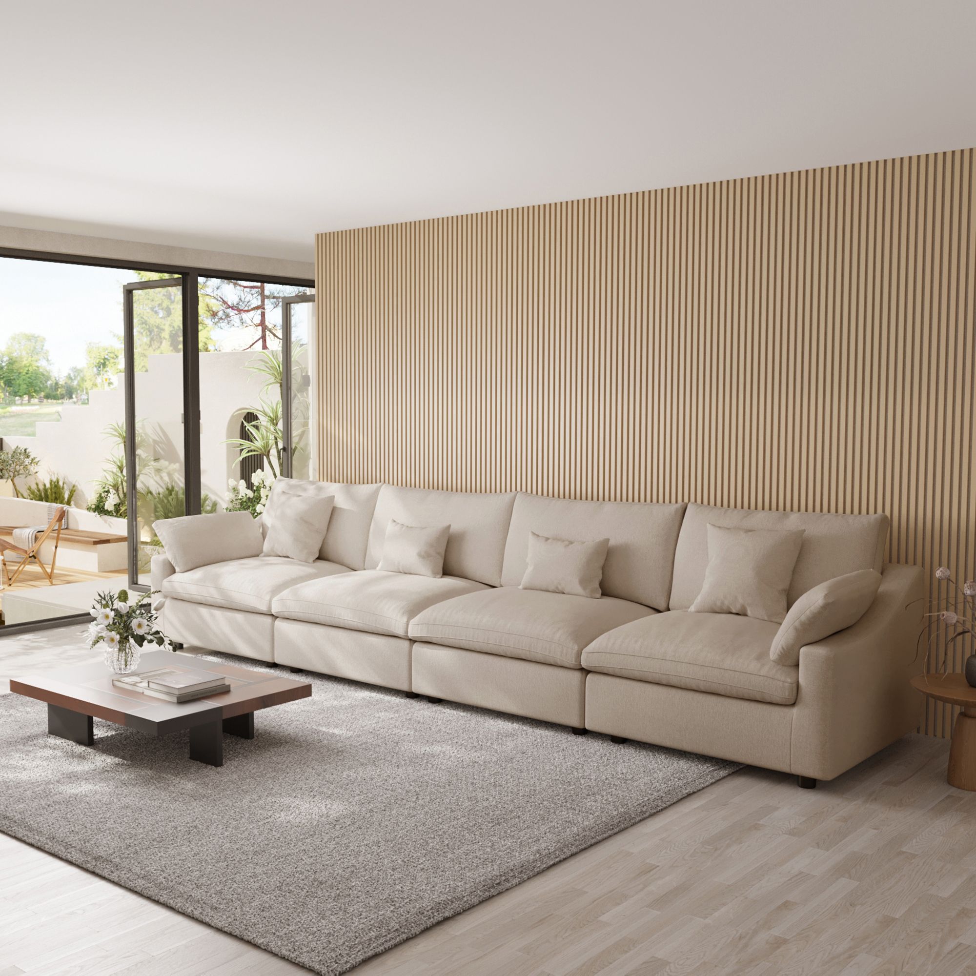 Sky Cloud Slope Sectional Sofa | Modular Washable Linen Sleepers 4-Seater