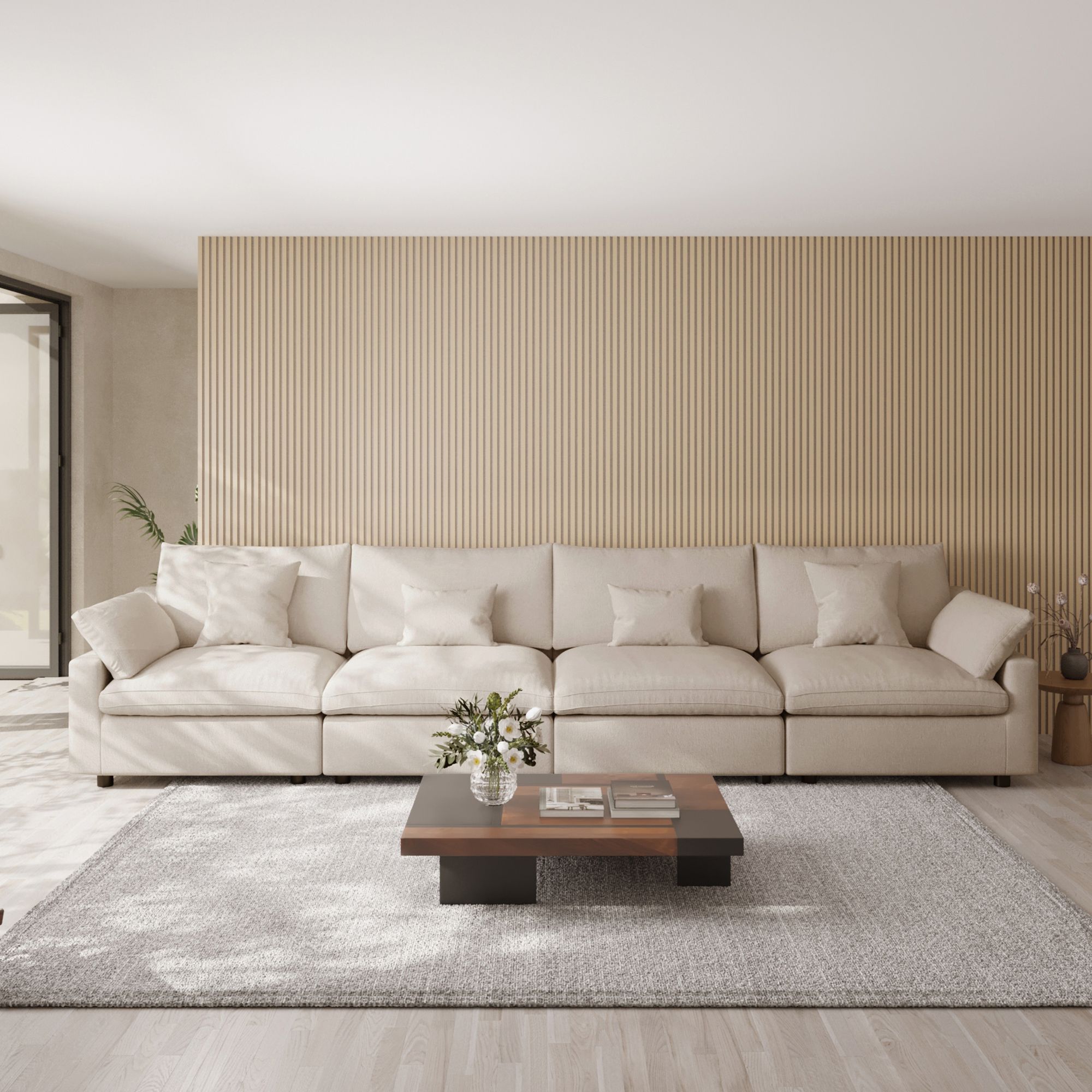 Sky Cloud Slope Sectional Sofa | Modular Washable Linen Sleepers 4-Seater