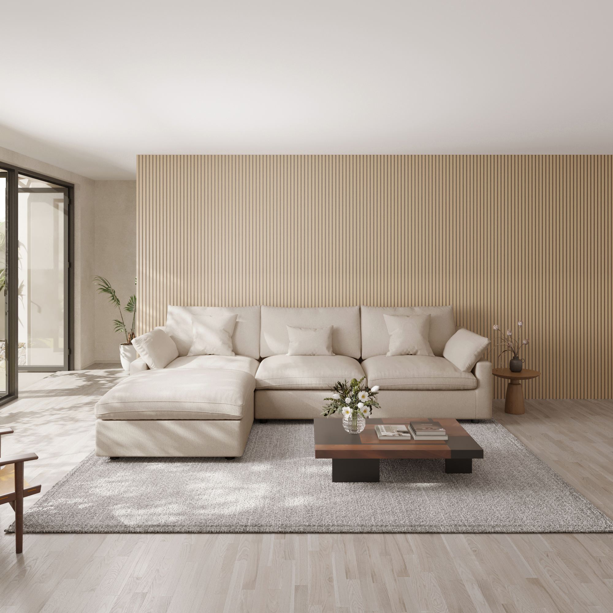 Sky Cloud Slope Sectional Sofa | Modular Comfort Linen L-Shaped Sectional 4-Seater