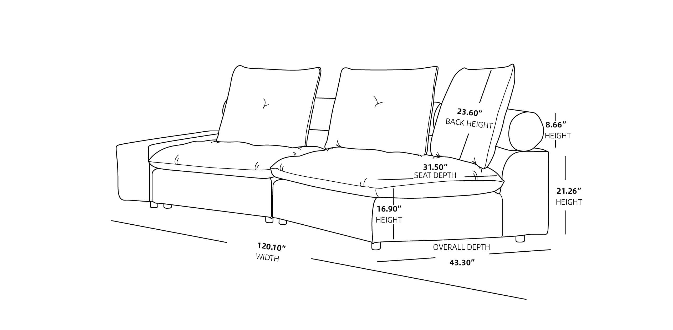 2 Seater Curve Corner Sectional Sofa Size 136