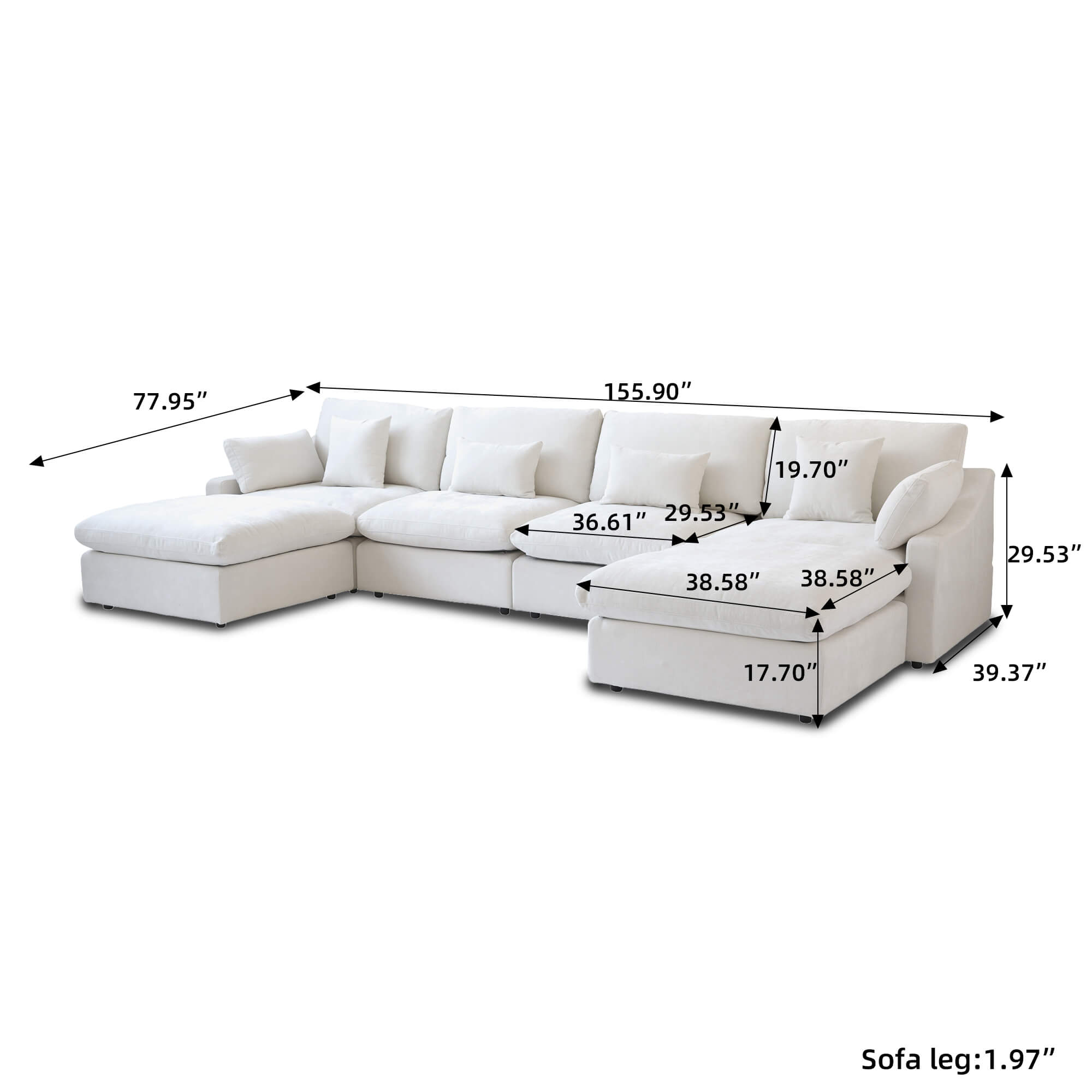 Sky Cloud Slope Washable Sectional 4-Seater U-Shaped Sofa Chaise