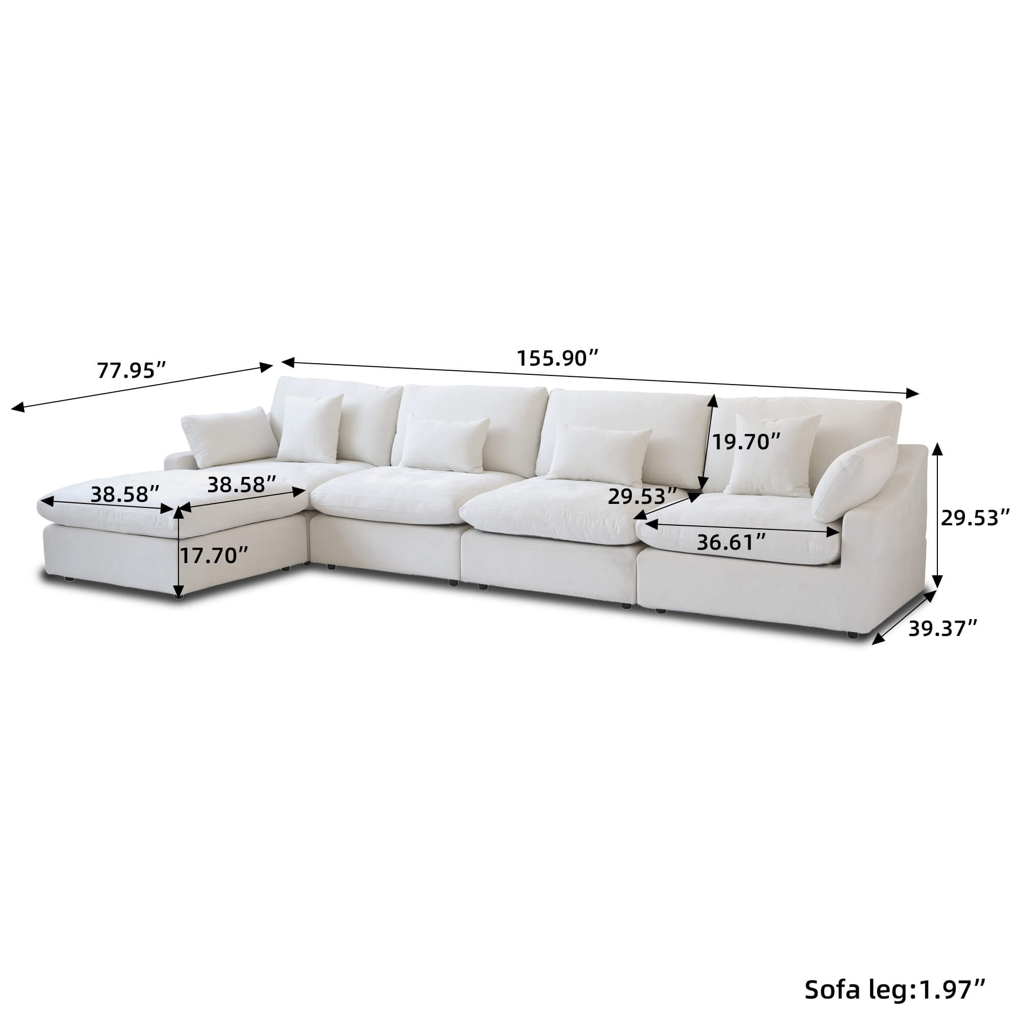 Sky Cloud Slope Washable Sectional 4-Seater L-Shaped Sofa