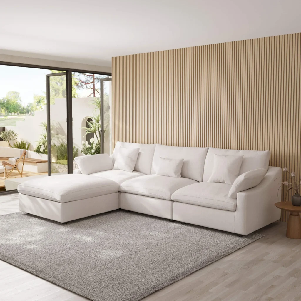 Modular Comfort Linen L Shaped Sectional 4 Seater White 2