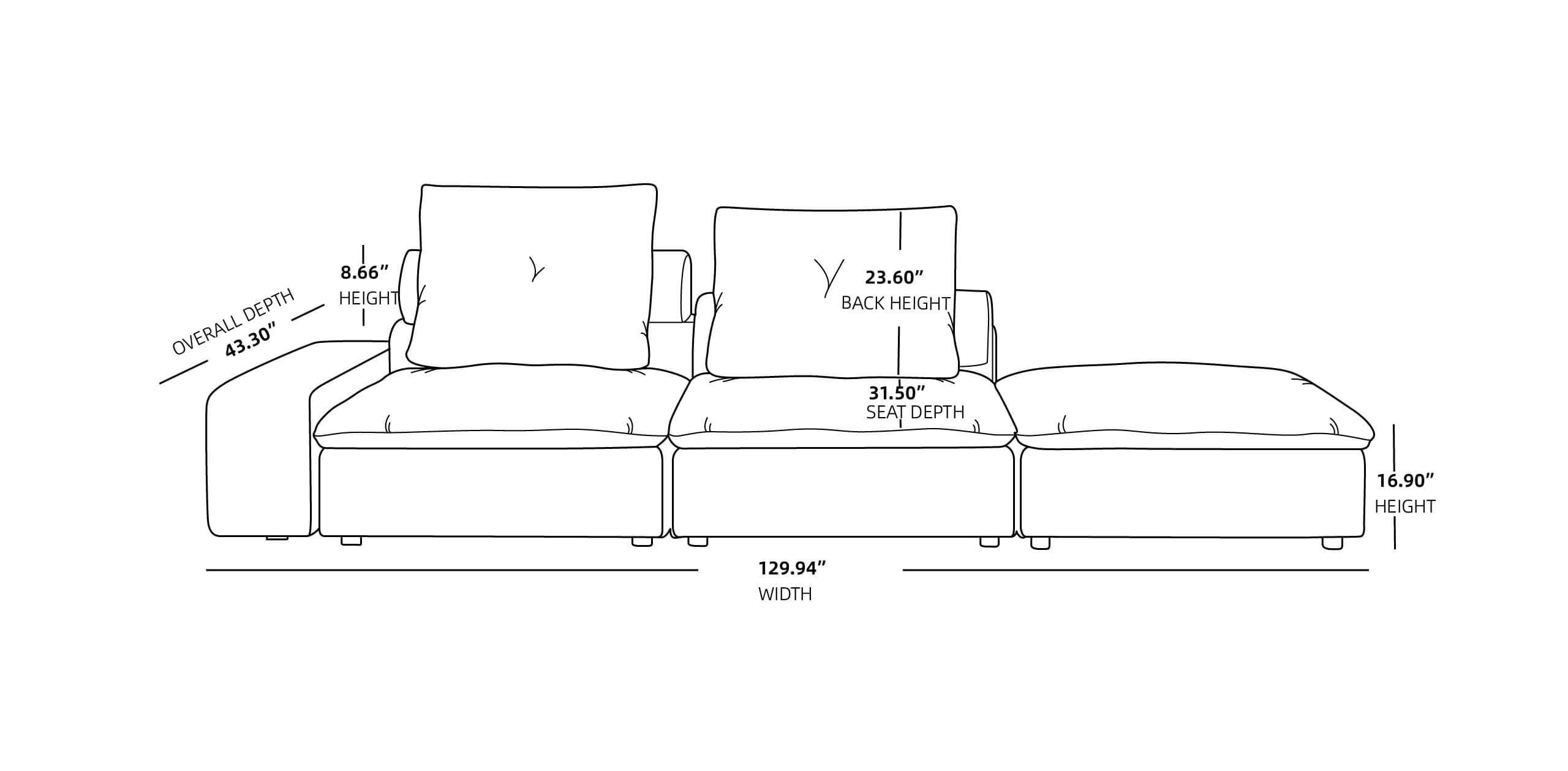 Pet Friendly 3 Seater Chaise Lounge Sectional Sofa 136