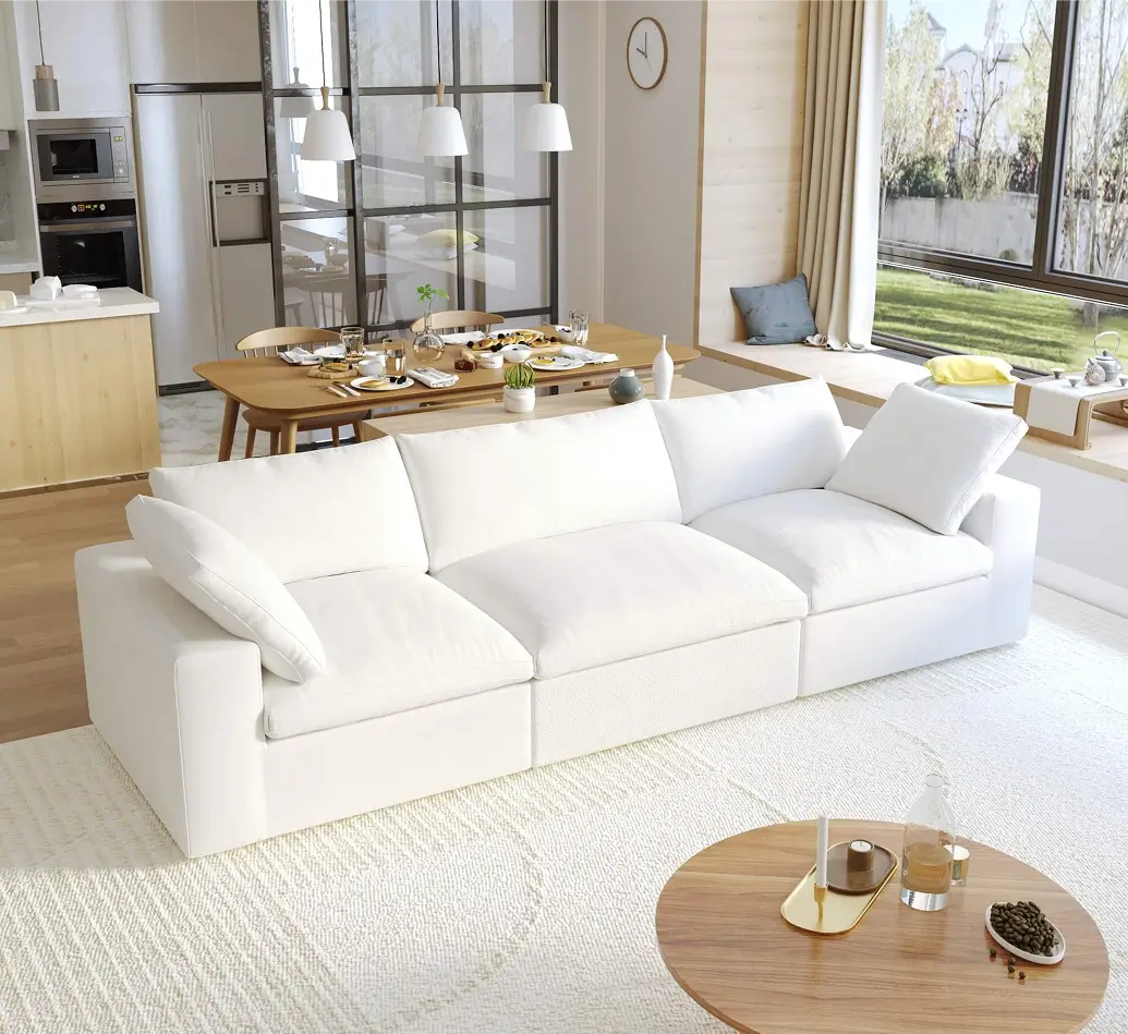 Sky Cloud 120.45 Linen Sectional Sofa 3 Seater Removable Cover