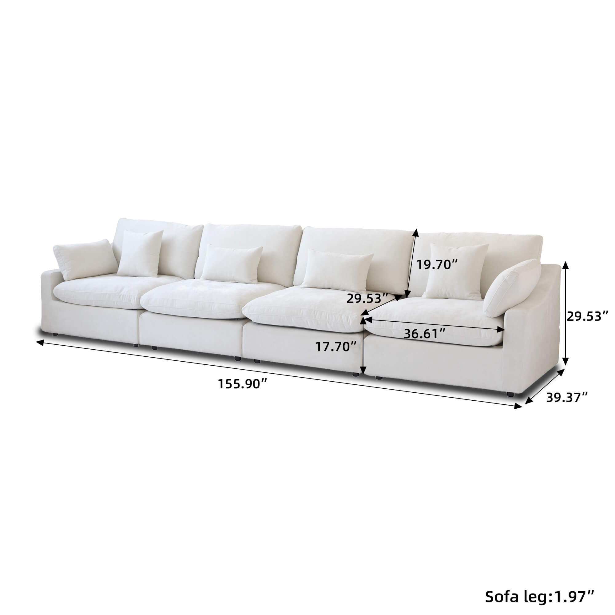 Sky Cloud Slope Armrest Sectional 4-Seater Sofa with Washable Sofa Cover