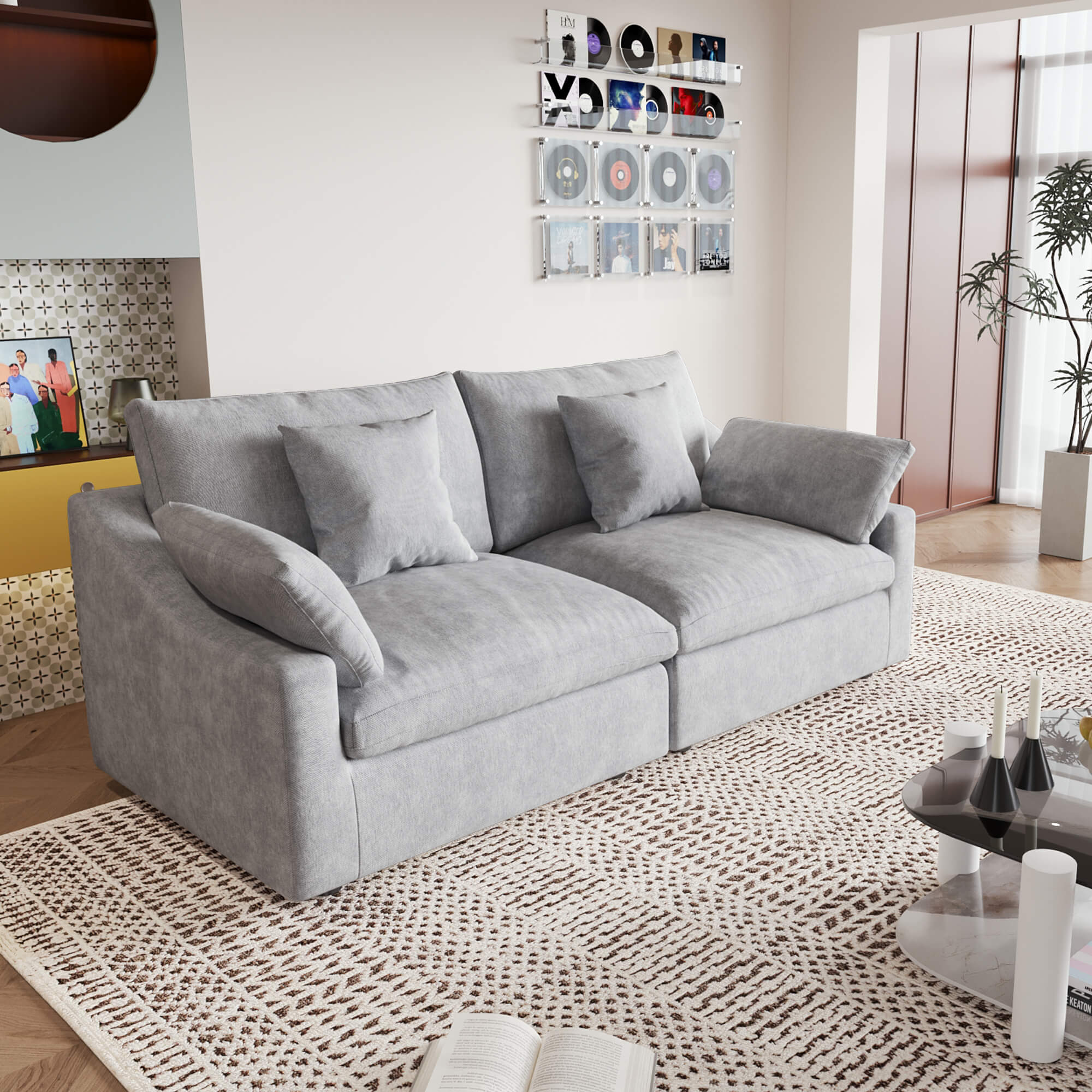 Sky Cloud Slope Loveseat Sectional Sofa with Washable Sofa Cover