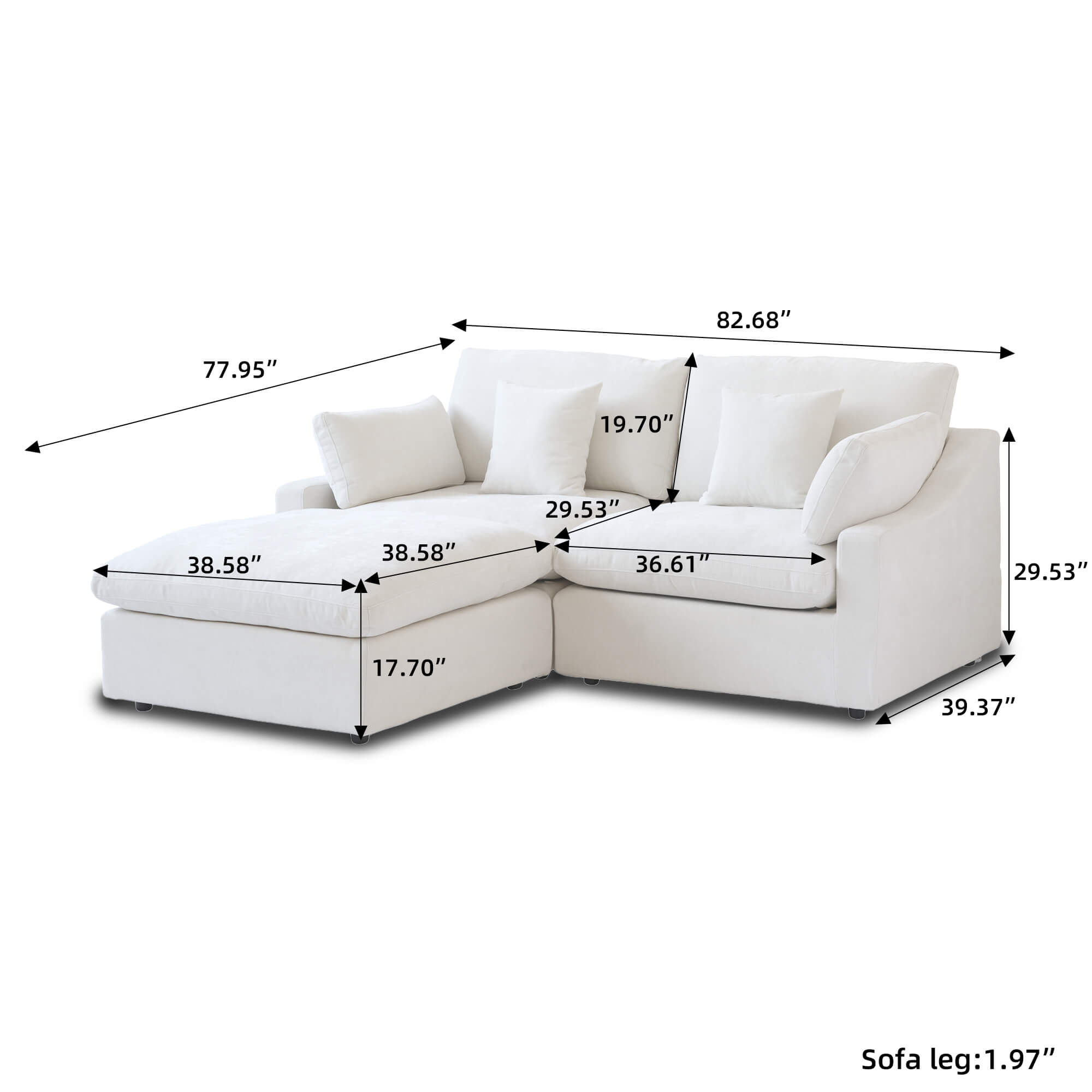 Sky Cloud Slope Sectional Sofa Loveseat chaise with Washable Sofa Cover