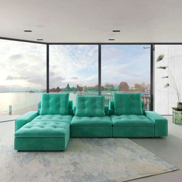Sky Cloud Deluxe Pet Friendly Adjustable Bacrest 3 Seater Sectional Sofa With Ottoman