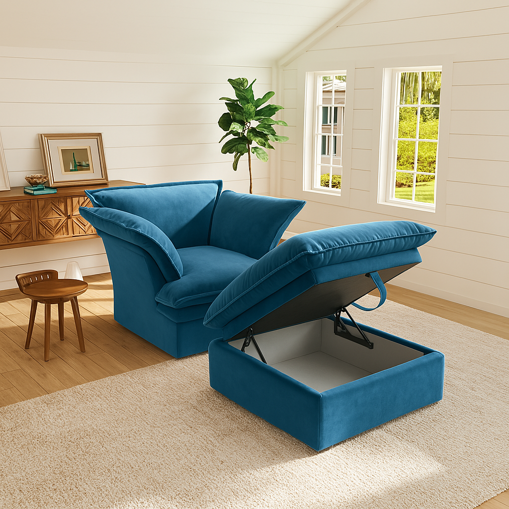 Sky Cloud Plus Velvet Sectional Sofa Lounge Chaise With Sotrage Ottoman
