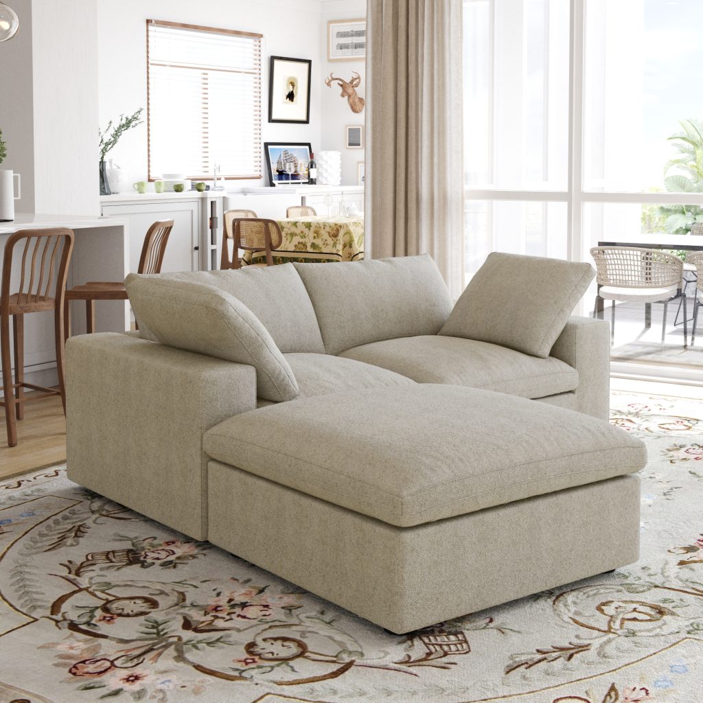 Sky Cloud Sectional Sofa Khaki Loveseat With Ottoman