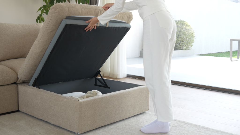 Sky Cloud Sectional Sofa Khaki Storage Ottoman