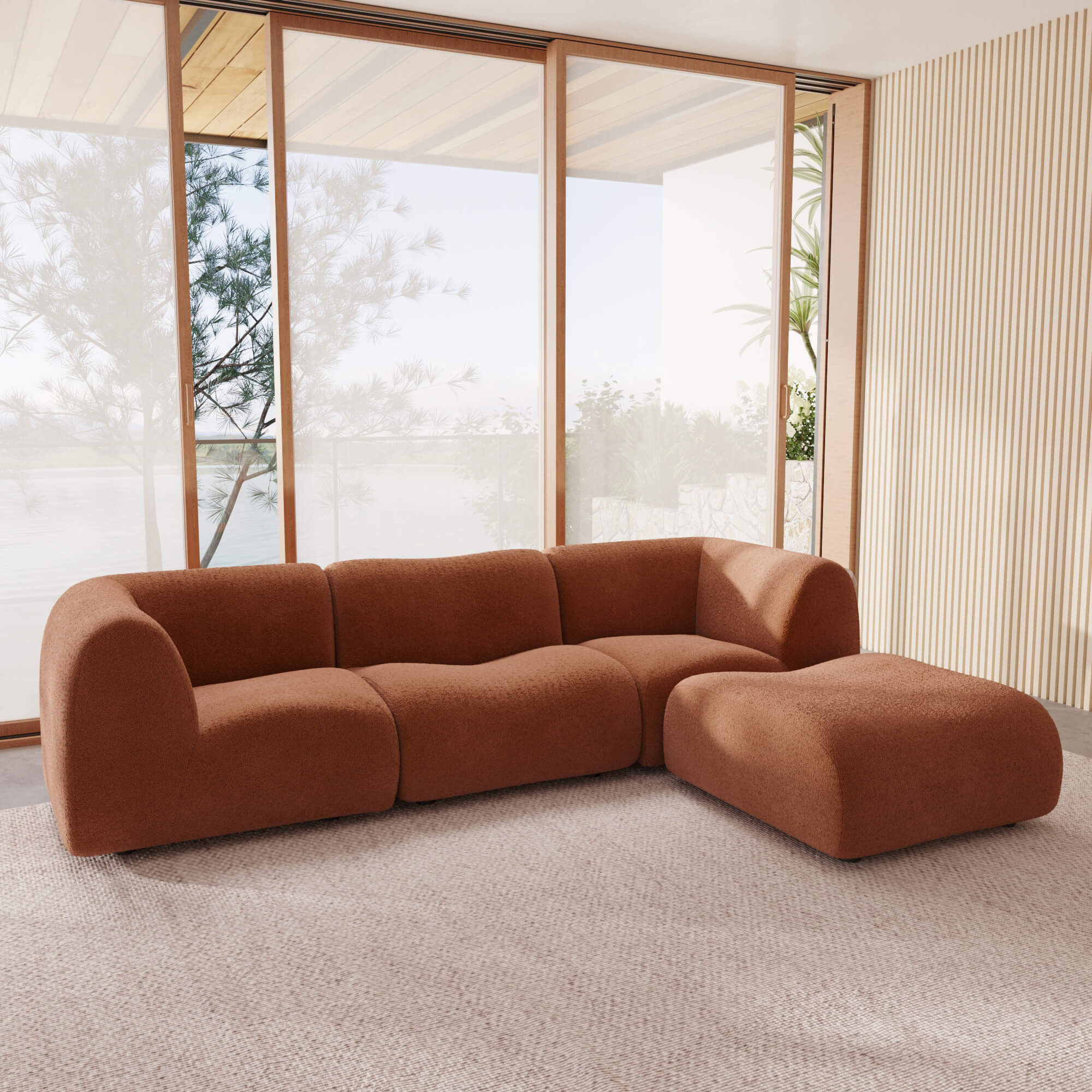 1977 Modular Sectional Couch | Pet-Friendly High-Arm Sofa with Washable Covers 3-Seater L-Shaped