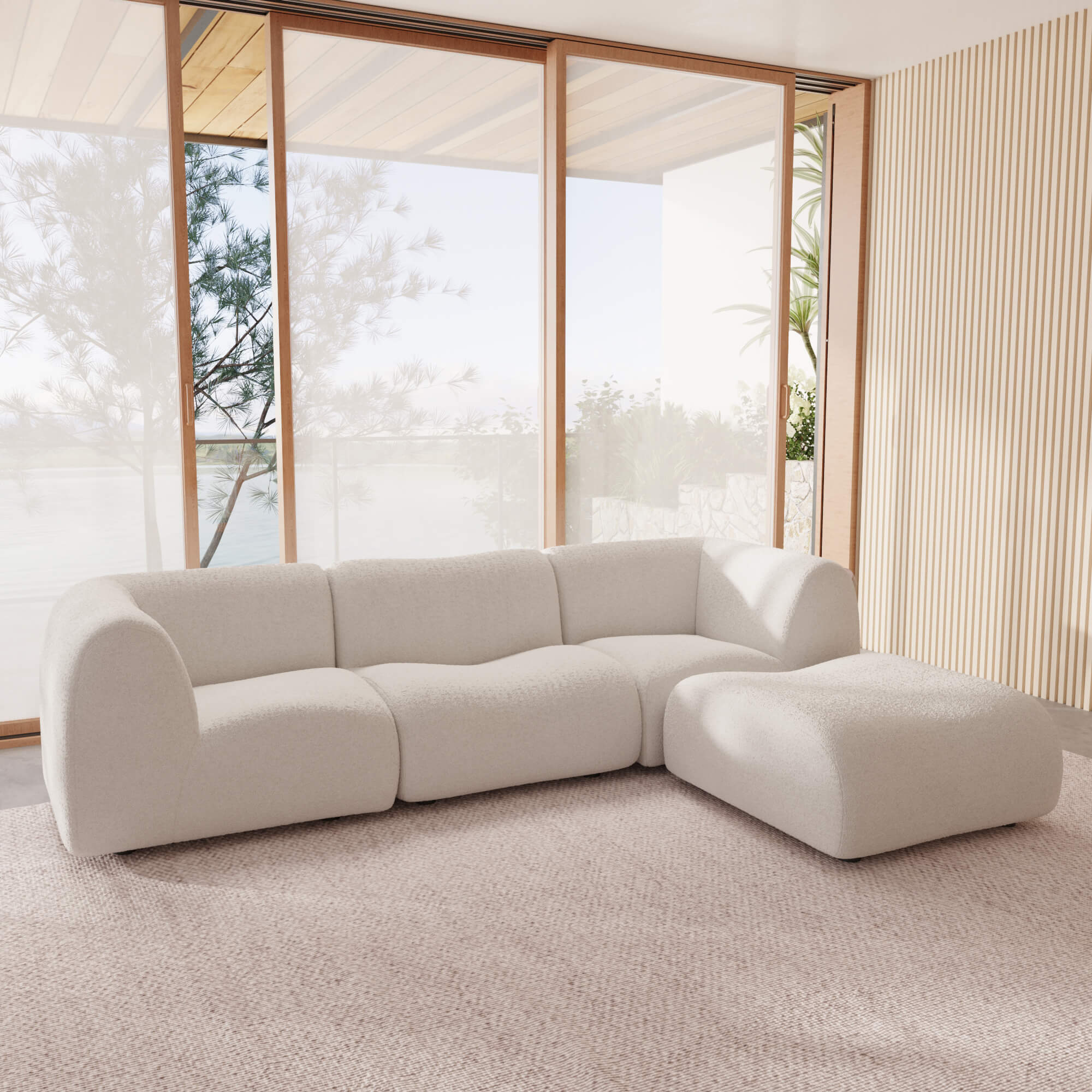 1977 Modular Sectional Couch | Pet-Friendly High-Arm Sofa Chaise with Washable Covers 3-Seater