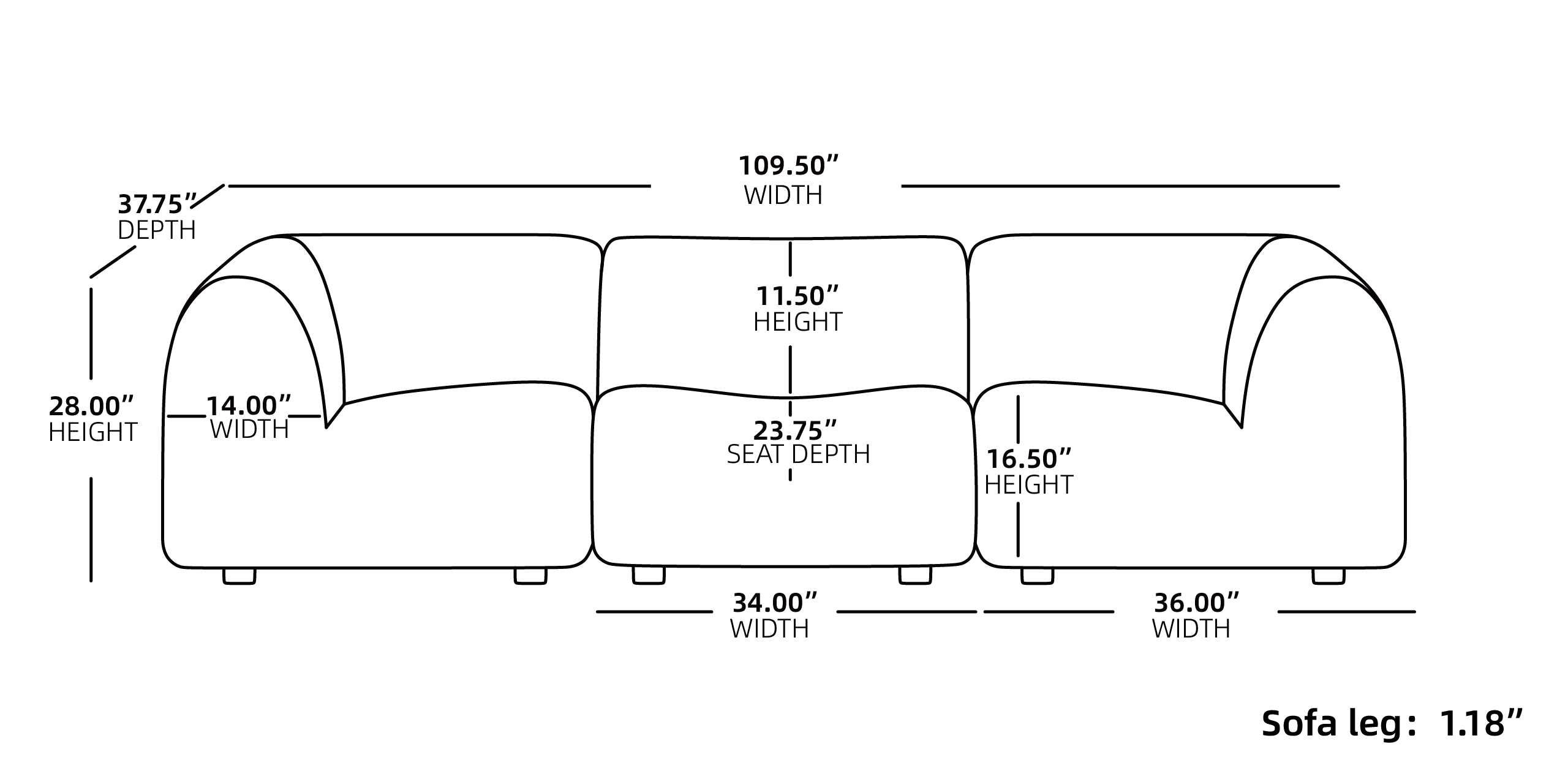 324 Modular Sectional Sofa 3 Seater Size