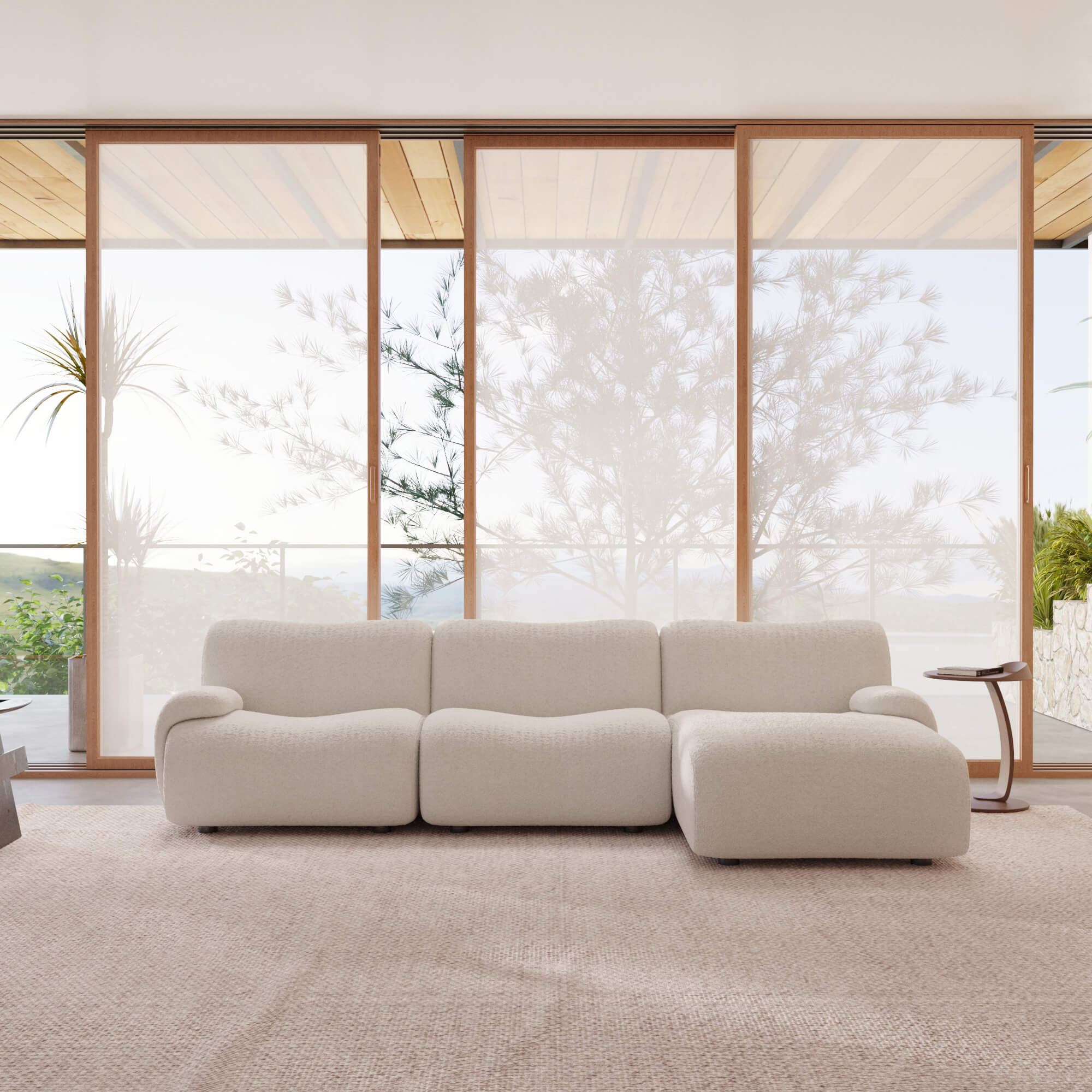 1977 Modular Sectional Couch | Pet-Friendly Low-Arm Sofa Chaise with Washable Covers 3-Seater