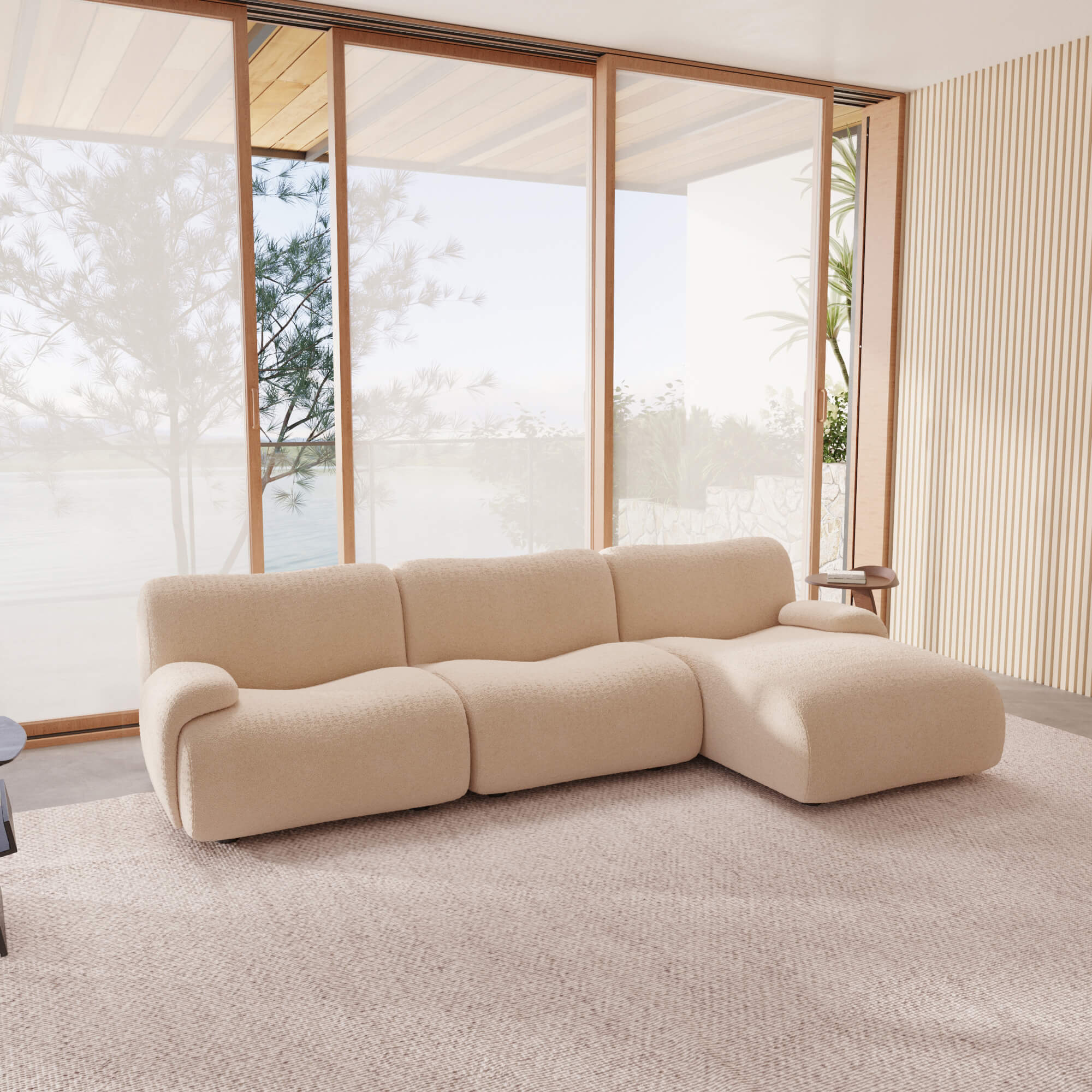 1977 Modular Sectional Couch | Pet-Friendly Low-Arm Sofa Chaise with Washable Covers 3-Seater
