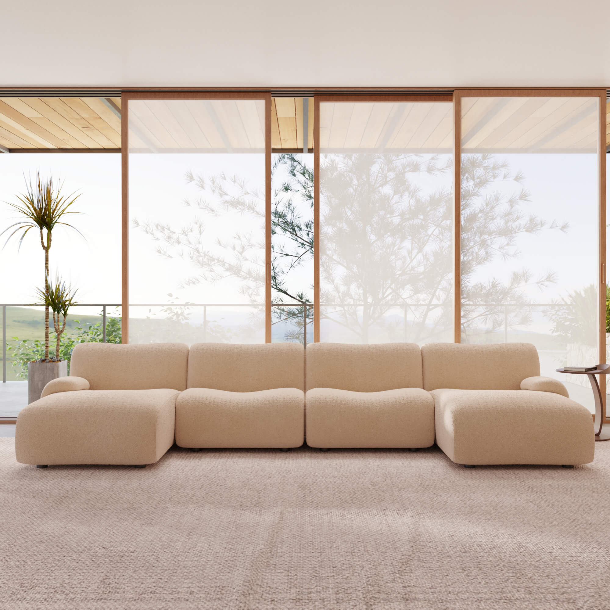 1977 Modular Sectional Couch | Pet-Friendly Low-Arm Sofa with Washable Covers 4-Seater U-Shaped