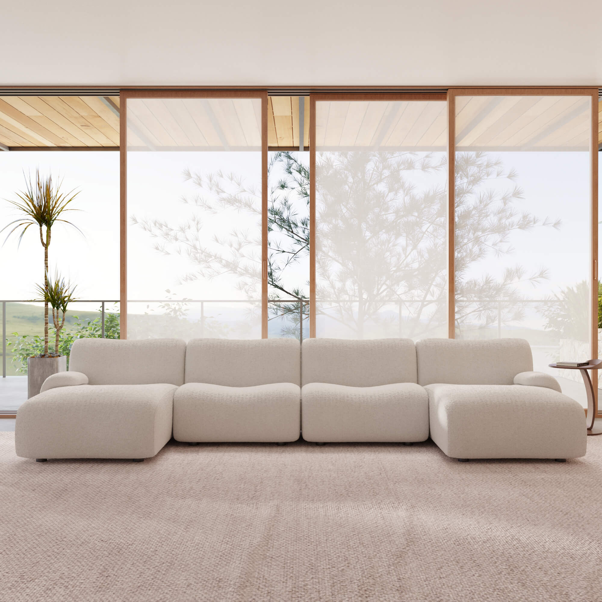 1977 Modular Sectional Couch | Pet-Friendly Low-Arm Sofa with Washable Covers 4-Seater U-Shaped