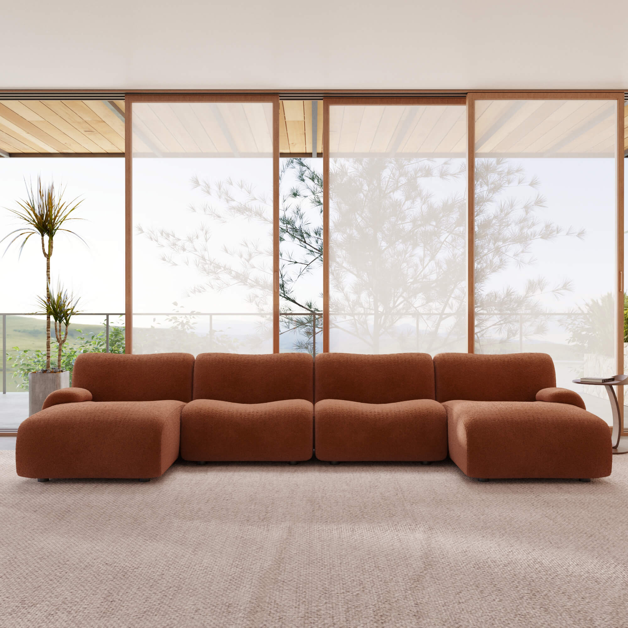 1977 Modular Sectional Couch | Pet-Friendly Low-Arm Sofa with Washable Covers 4-Seater U-Shaped