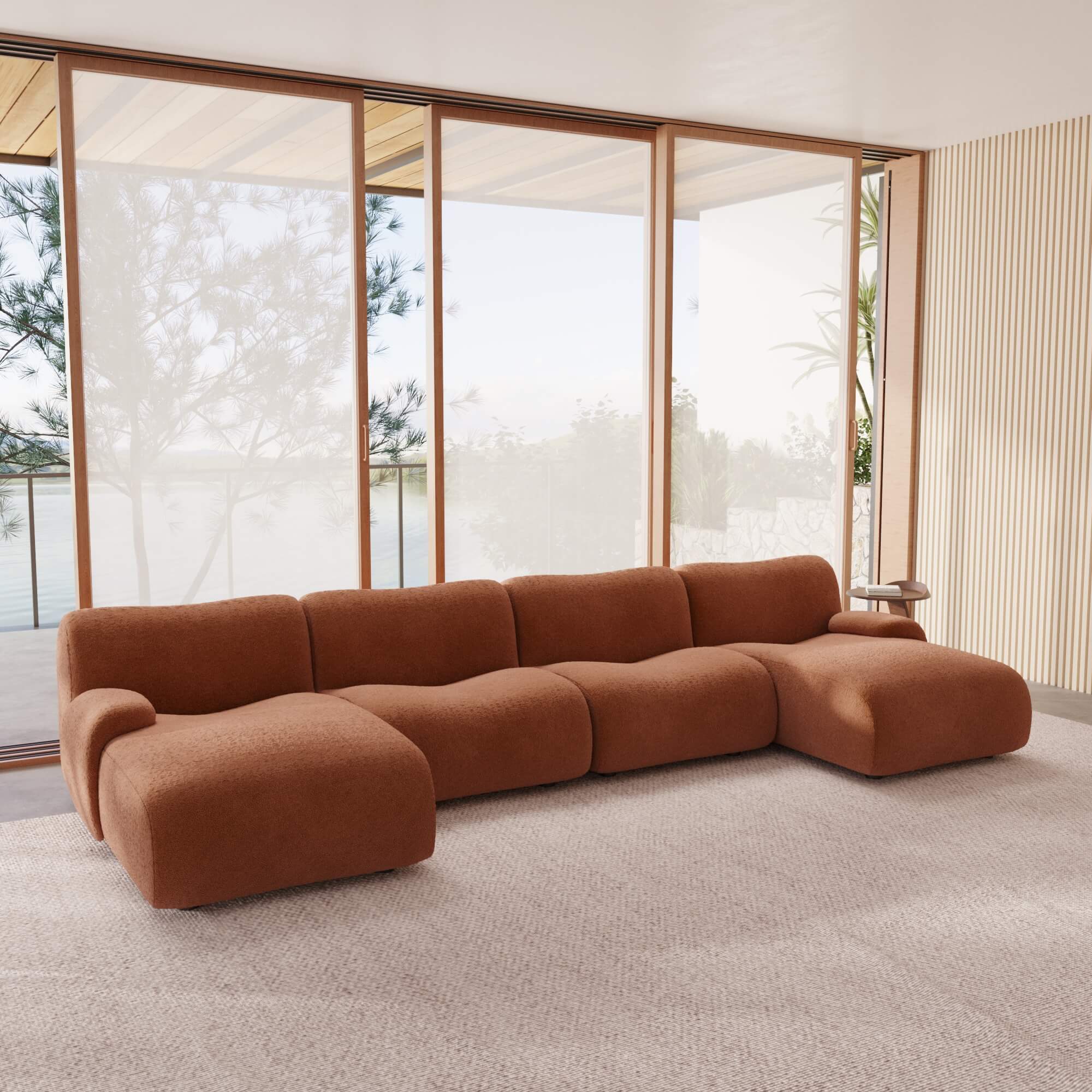 1977 Modular Sectional Couch | Pet-Friendly Low-Arm Sofa with Washable Covers 4-Seater U-Shaped