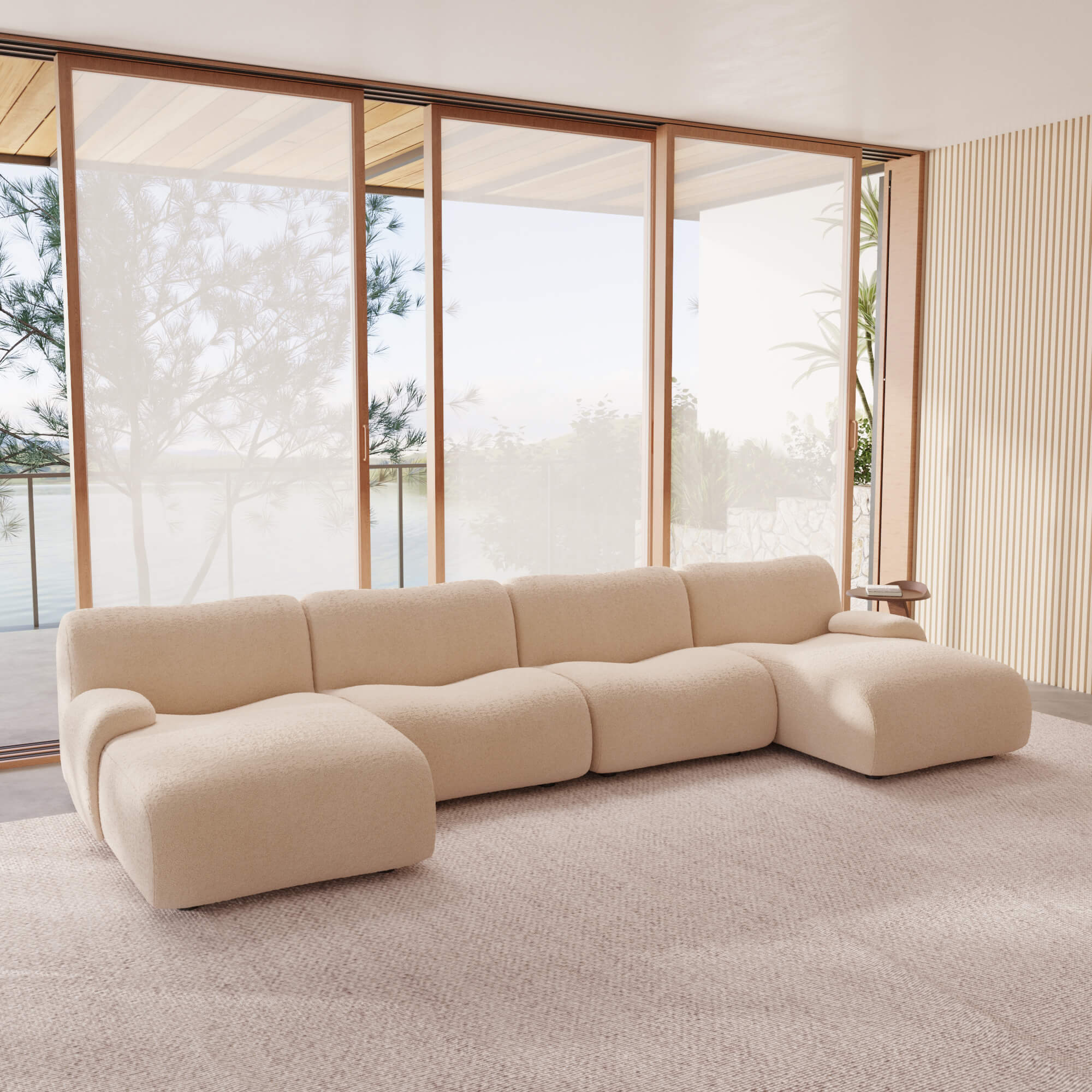 1977 Modular Sectional Couch | Pet-Friendly Low-Arm Sofa with Washable Covers 4-Seater U-Shaped