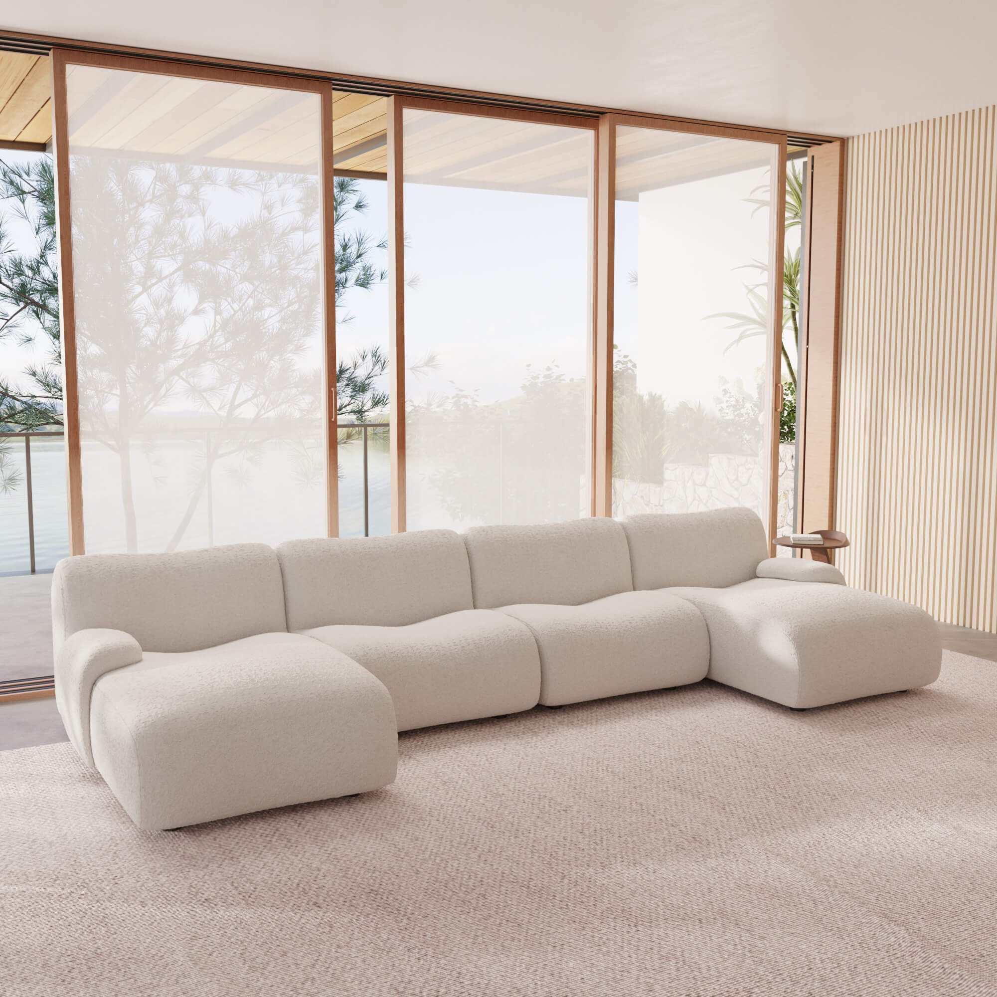 1977 Modular Sectional Couch | Pet-Friendly Low-Arm Sofa with Washable Covers 4-Seater U-Shaped