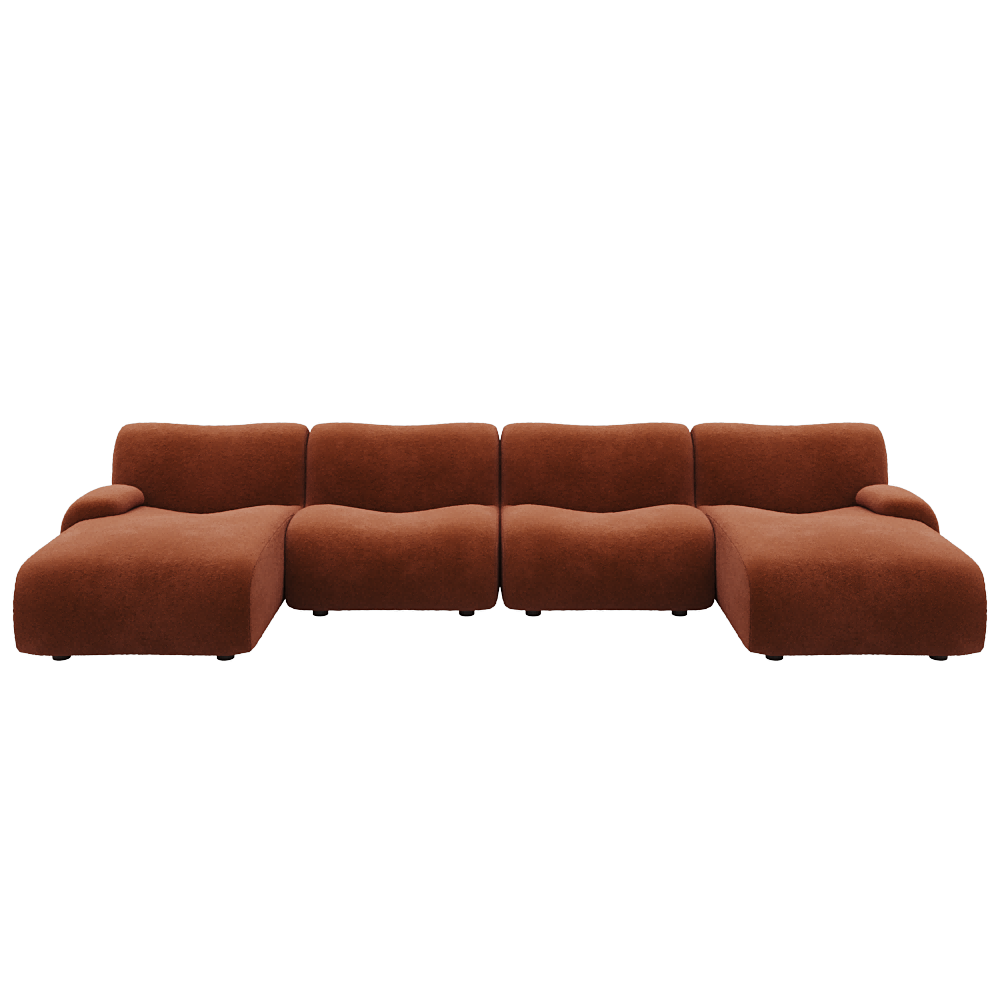 1977 Modular Sectional Couch | Pet-Friendly Low-Arm Sofa with Washable Covers 4-Seater U-Shaped