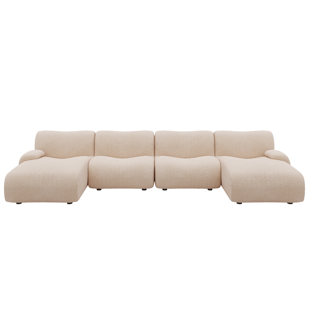 1977 Modular Sectional Couch | Pet-Friendly Low-Arm Sofa with Washable Covers 4-Seater U-Shaped