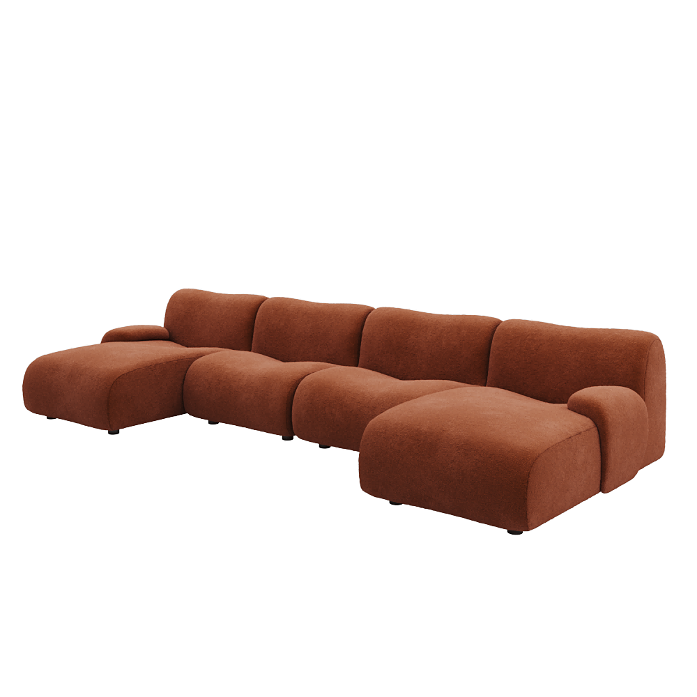 1977 Modular Sectional Couch | Pet-Friendly Low-Arm Sofa with Washable Covers 4-Seater U-Shaped