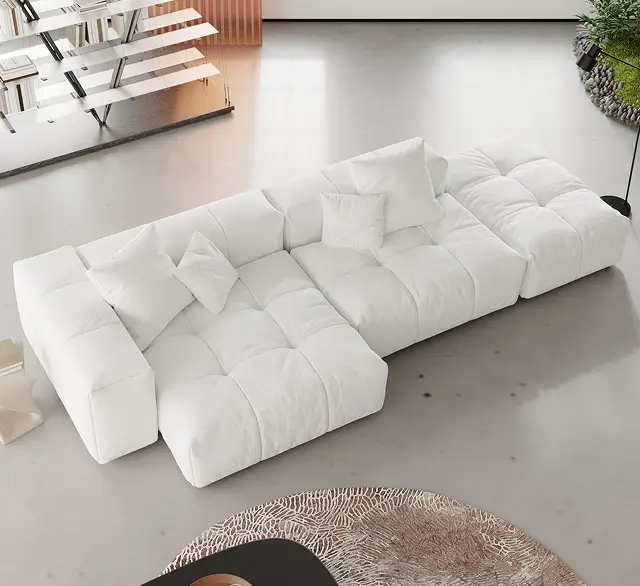 Pixel Classic Modular Sofa | 119.27" 3-Seater Sofa Chaise Lounge - White