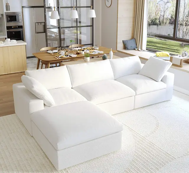 Sky Cloud Sectional Sofa | Washable Cover 120-Inch Linen L-Shaped Sectionals 4-Seaters