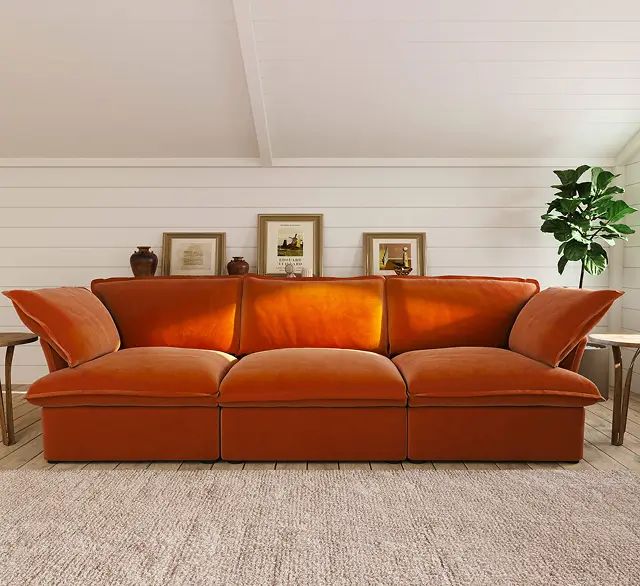 Sky Plus Velvet Cloud Sofa | Modular Washable 123-Inch Velvet Sleepers 3-Seaters