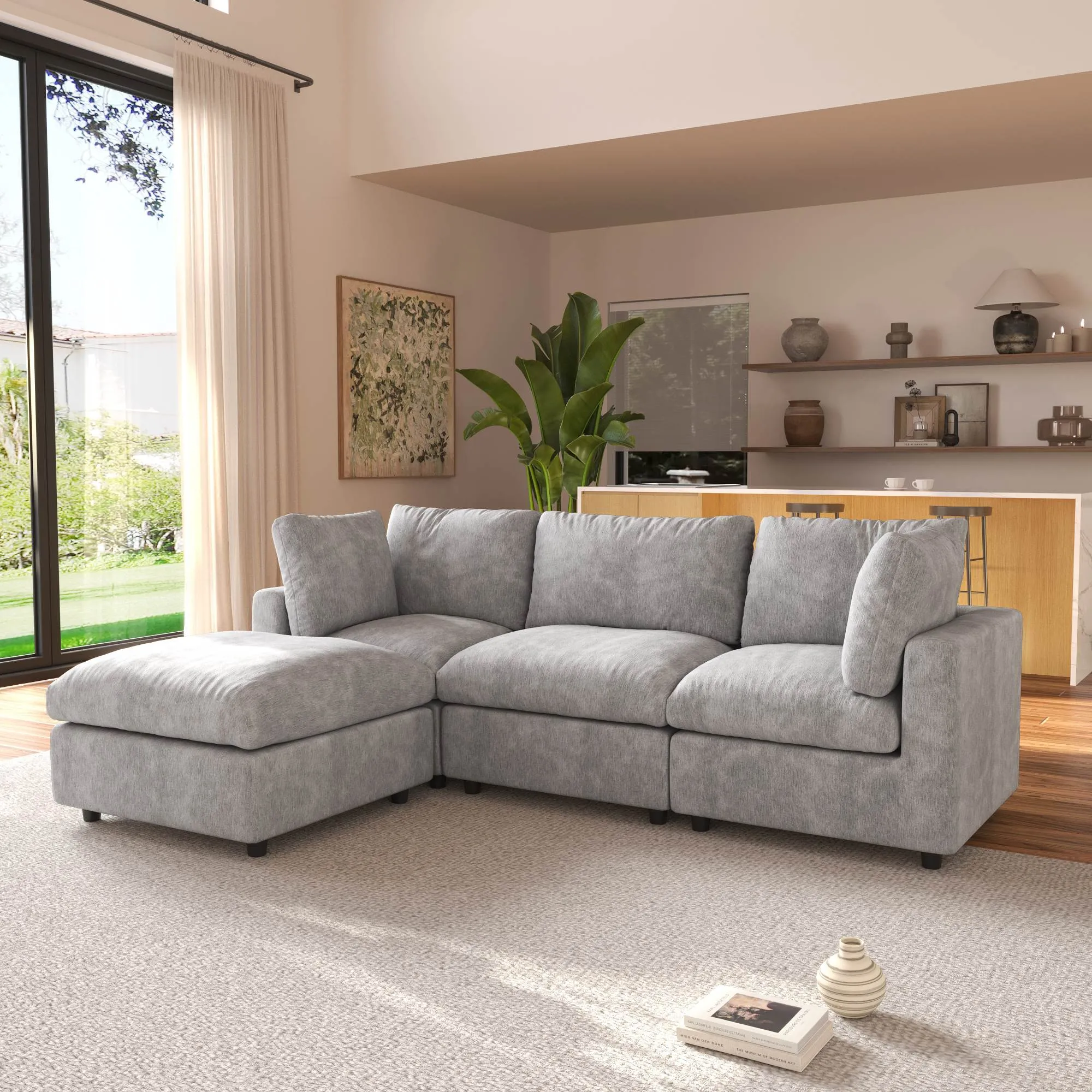http://142%20Light%20Grey%20Sofa%203%20Seater%20L%20Shaped%20Cloud%20Sofa%20Sectional%2002