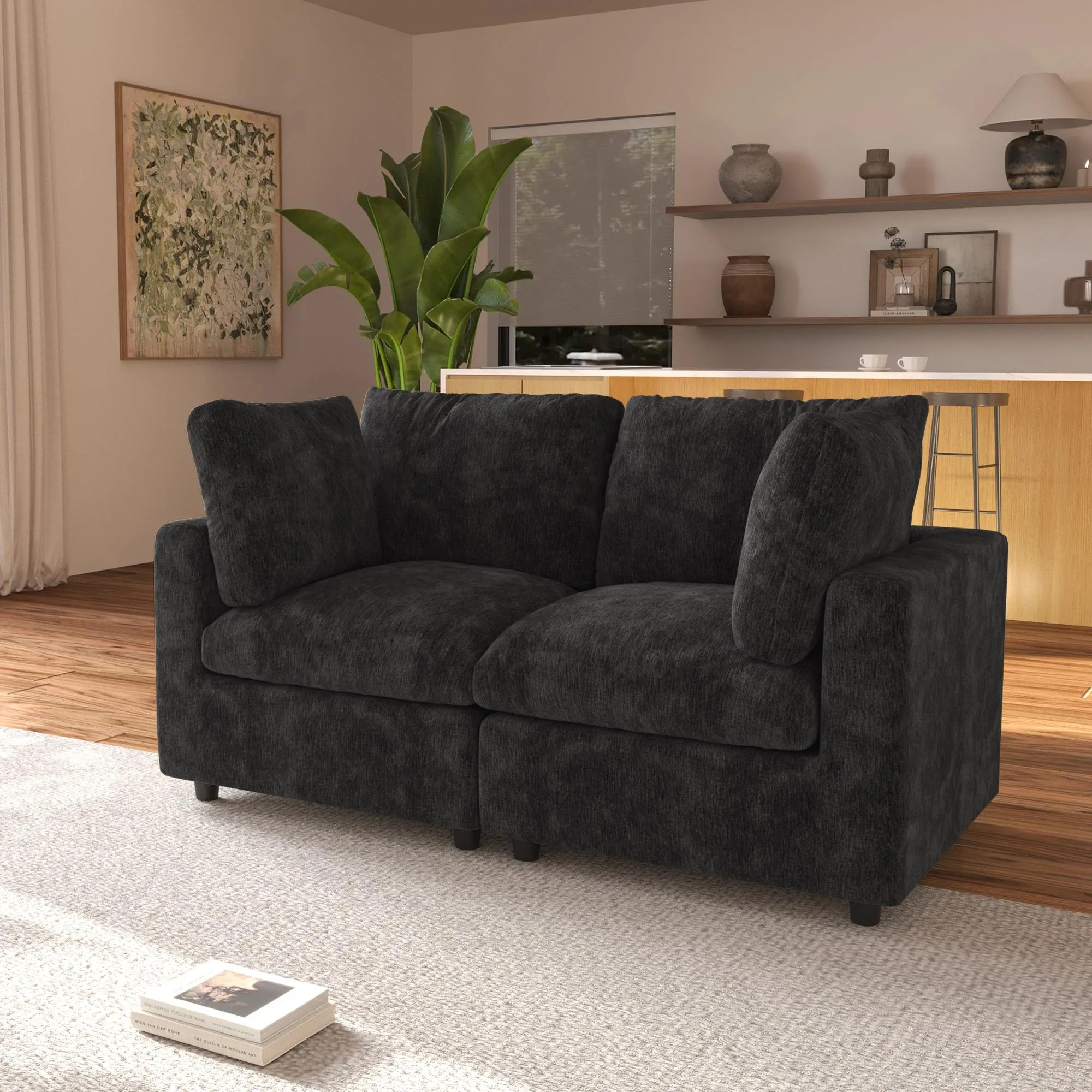 http://Loveseat%20Sofa%20Chenille%20And%20Linen%20Washable%20Sofa%20Black%20142%2002