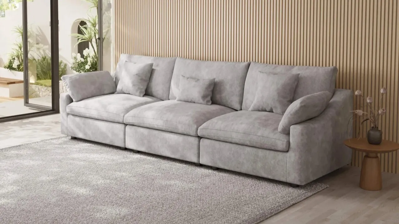 Sky Cloud Slope Sectional Sofa Removable Linen Sleepers 3 Seater with washable sofa cover