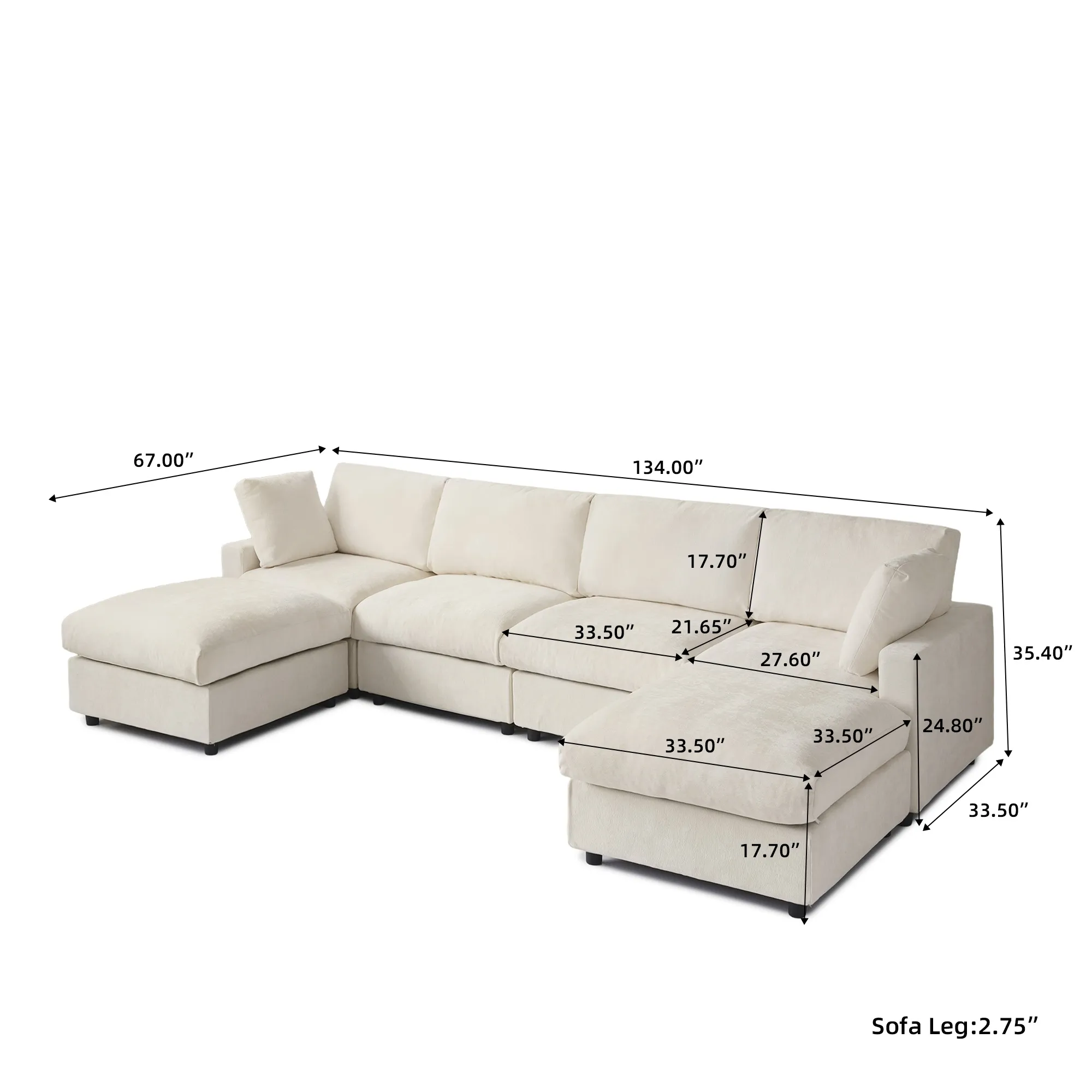Sky Modular Track Arm Sectional Cloud Sofa 4 Seater U Shaped Size
