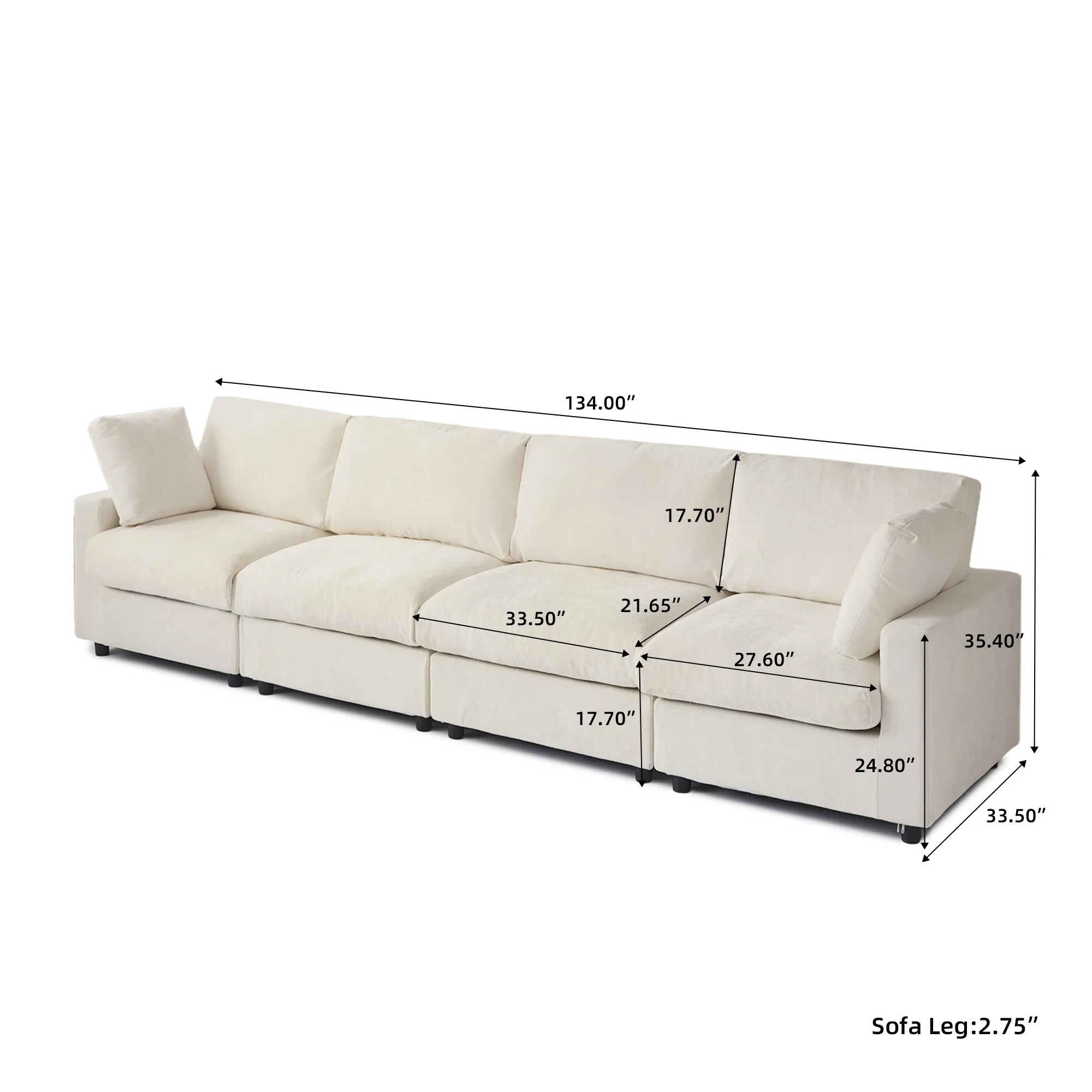 Sky Modular Track Arm Sectional Cloud Sofa 4 Seater Size