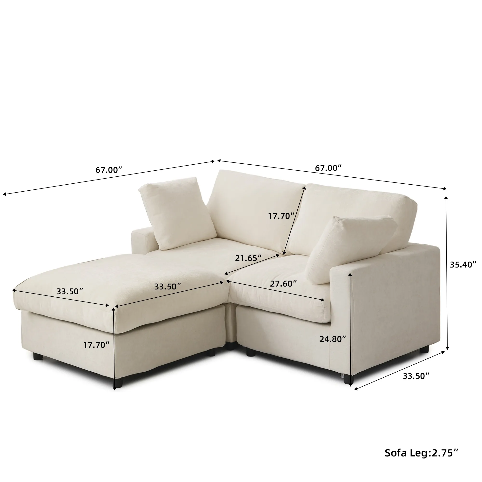 Sky Modular Track Arm Sectional Cloud Sofa Loveseat sofa Chaise Size