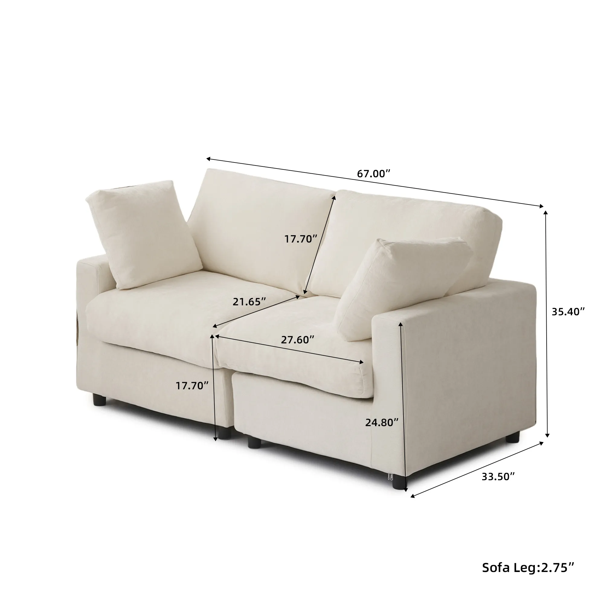 Sky Modular Track Arm Sectional Cloud Sofa Loveseat sofa Size