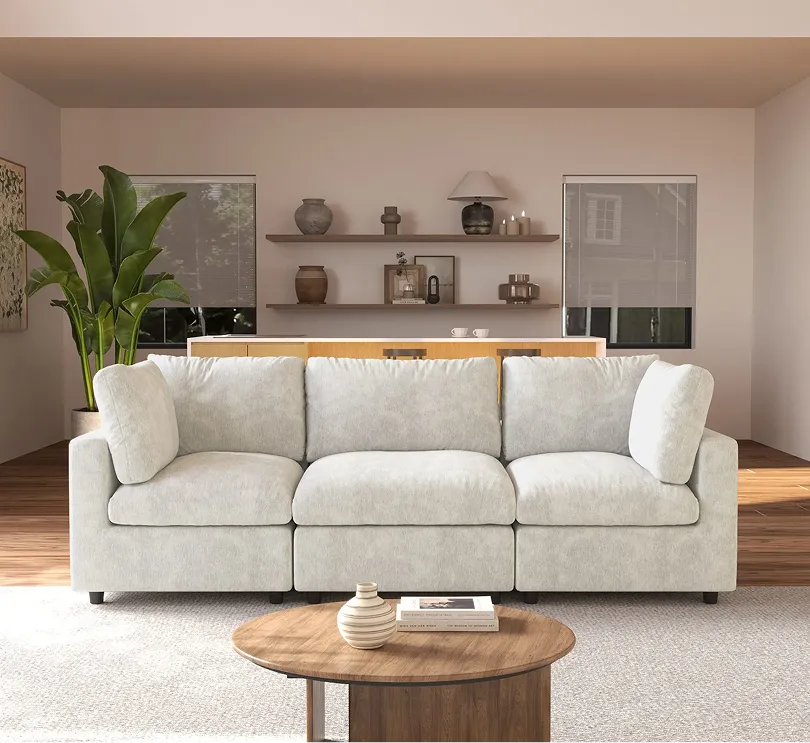 3-Seater Chenille and Linen Skin-Friendly Washable Couch
