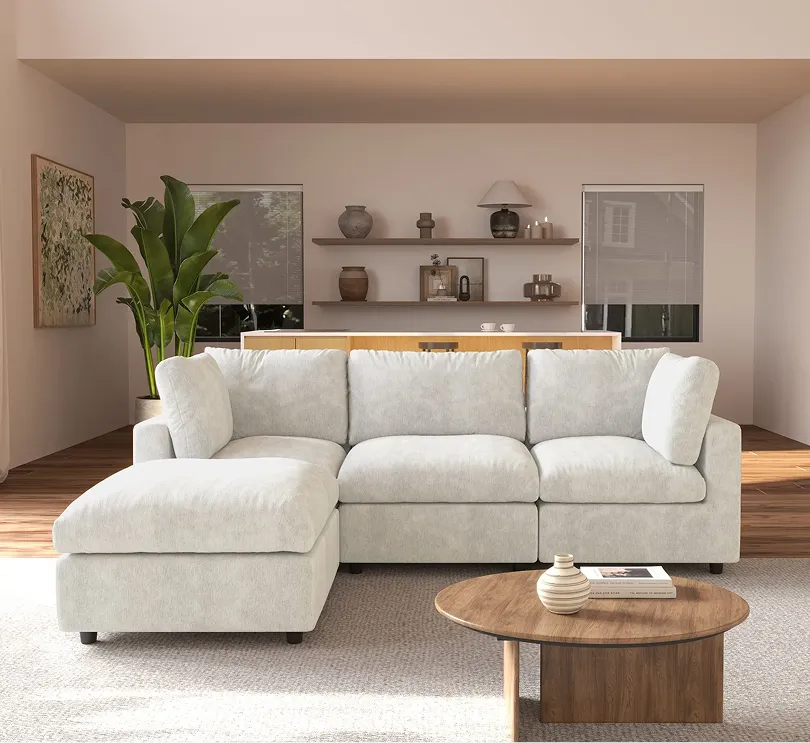 3-Seater with ottoman L-Shaped Skin-Friendly Washable Couch