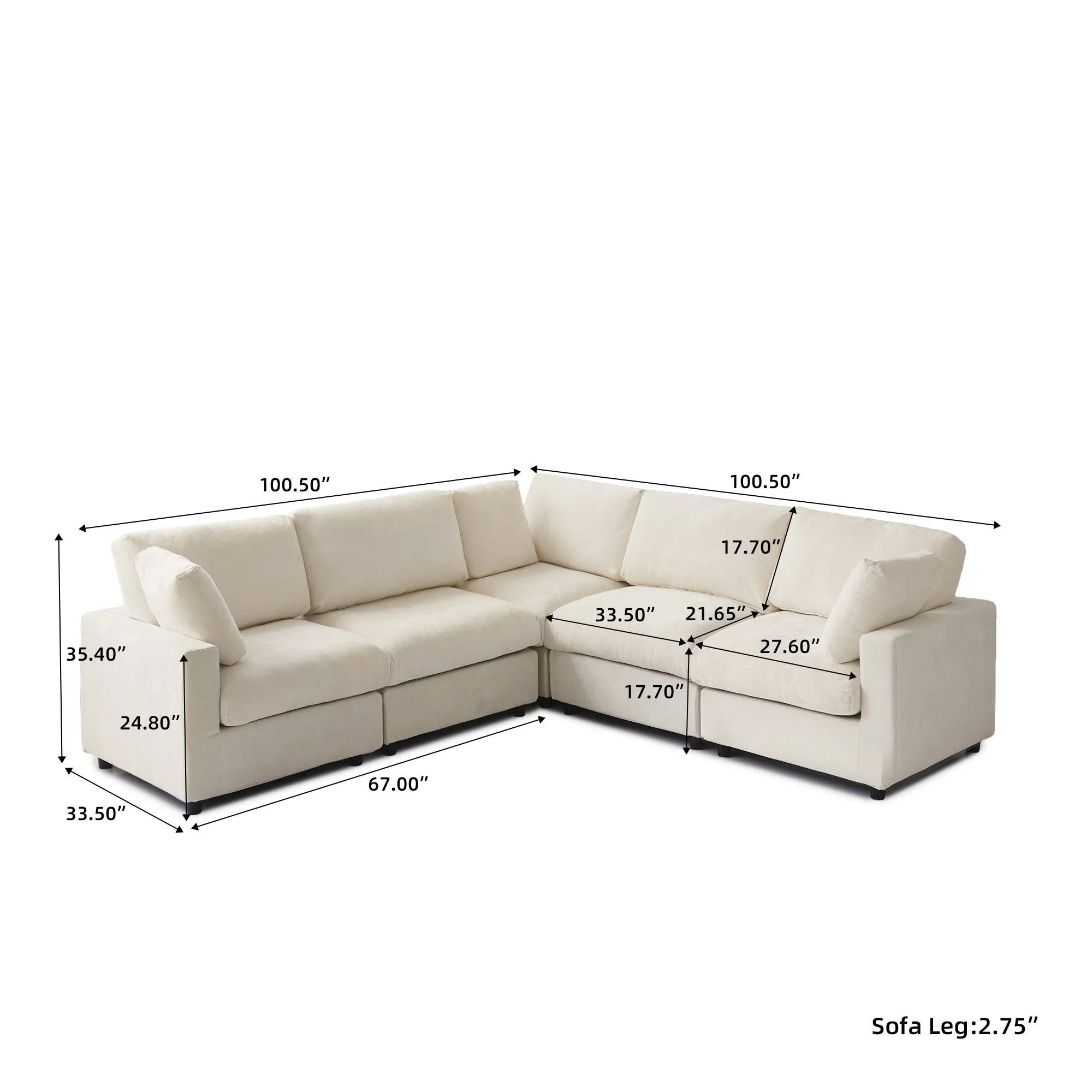 V Shaped Corner Sectional Sofa 142 Size