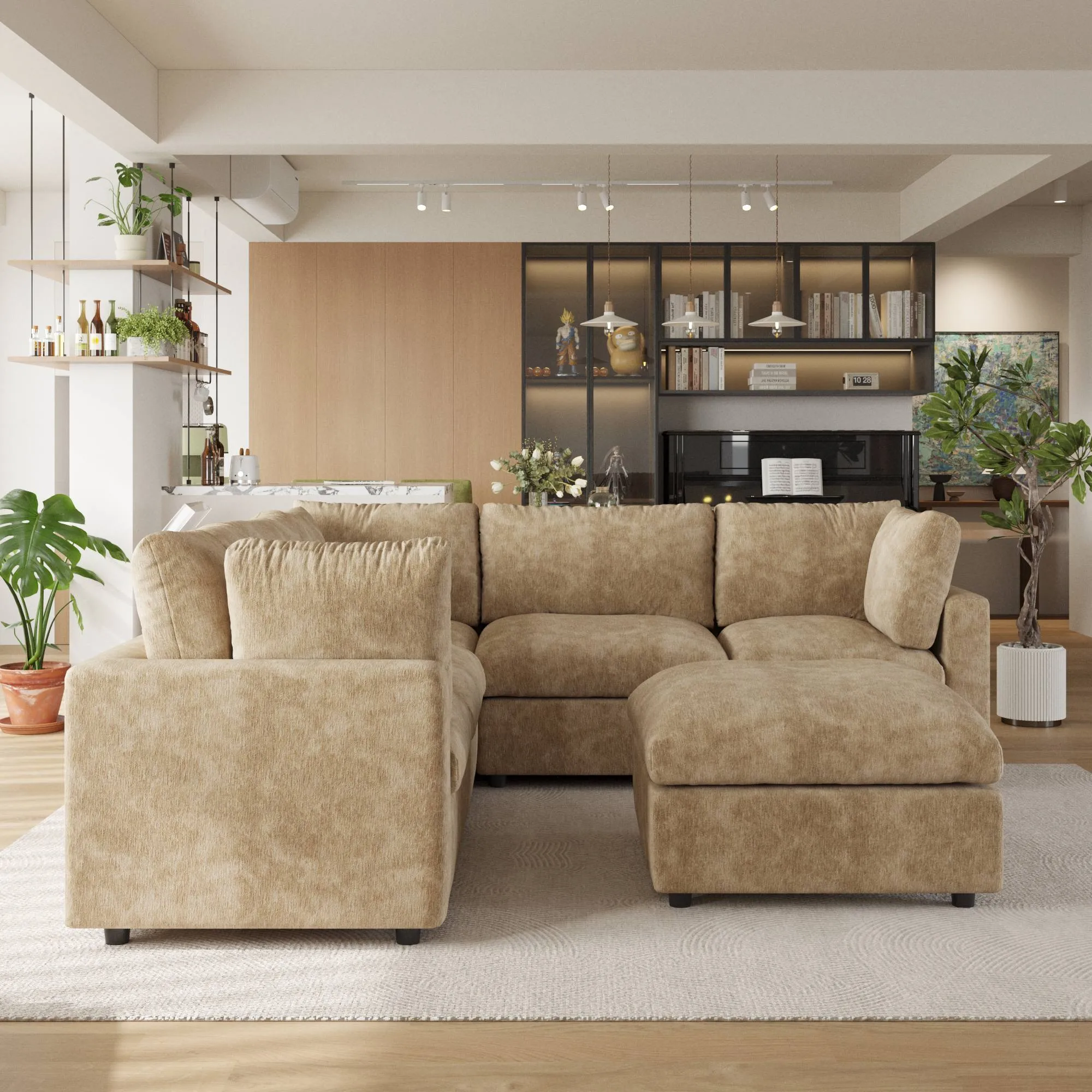 http://Washable%20V%20Shaped%20Sectional%20Sofa%20With%20Ottoman%20(5)