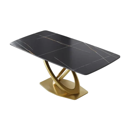Atlas Opulent Dining Tables | 70" Rectangular Black with Luxe Gold Base for 8
