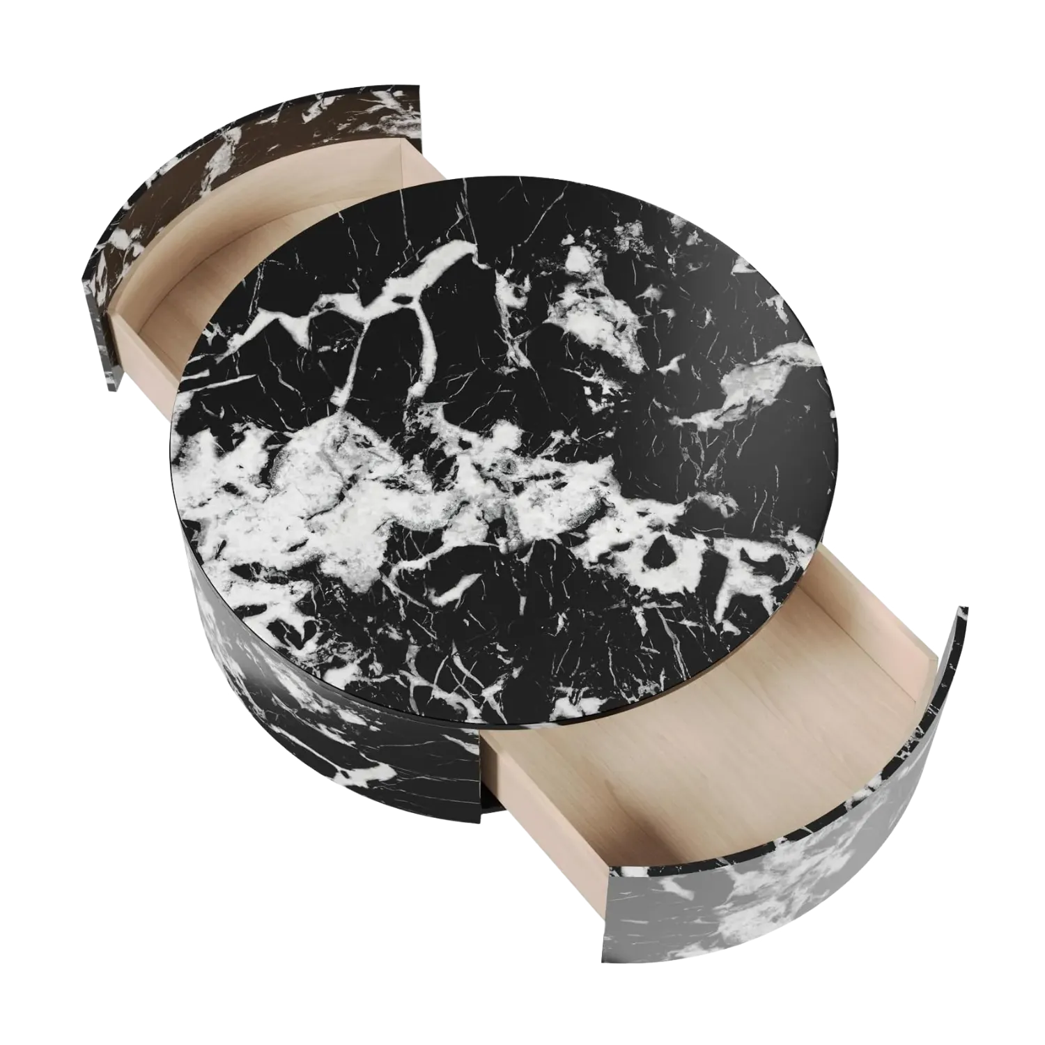 Marble Top 33" Round Black + White with Dusk Gold Base