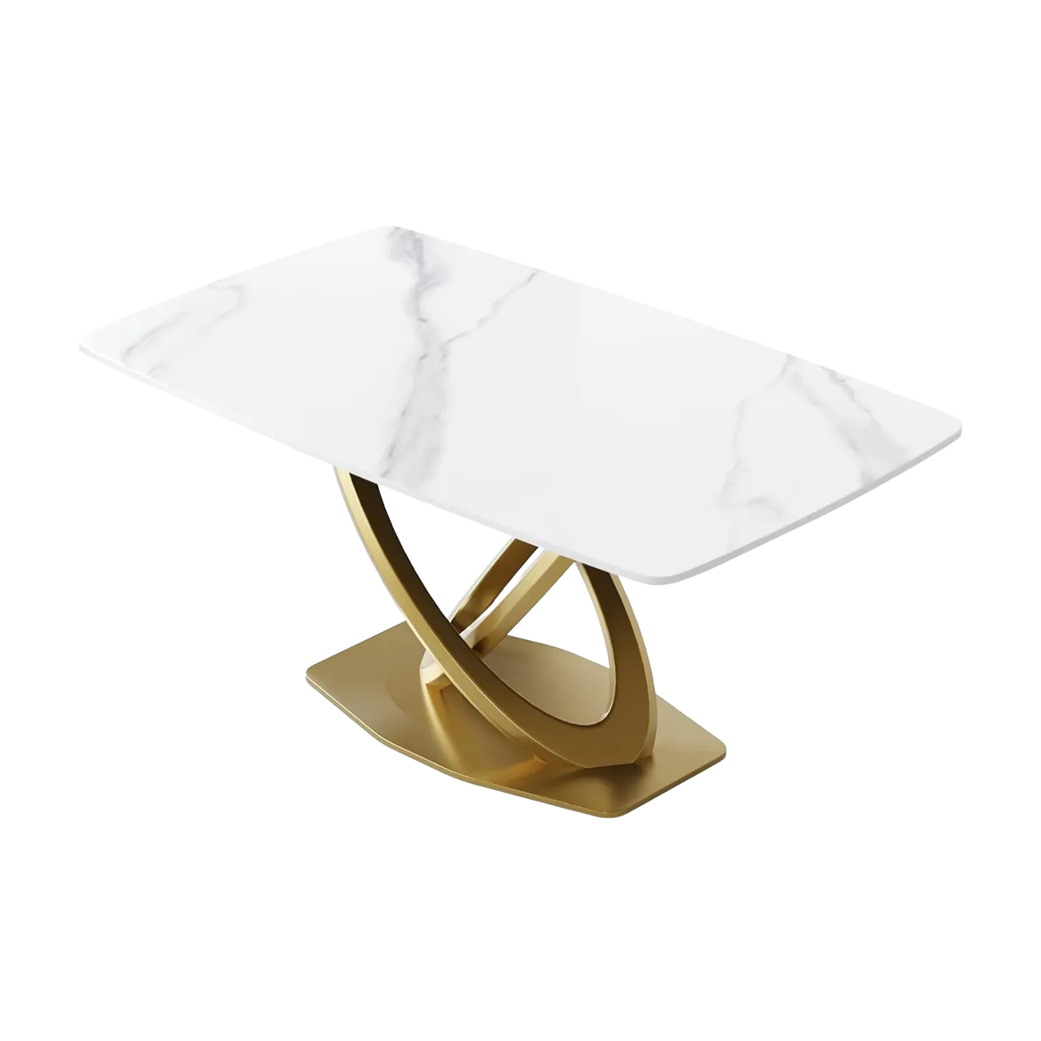 63" Rectangular White with Luxe Gold Base for 6