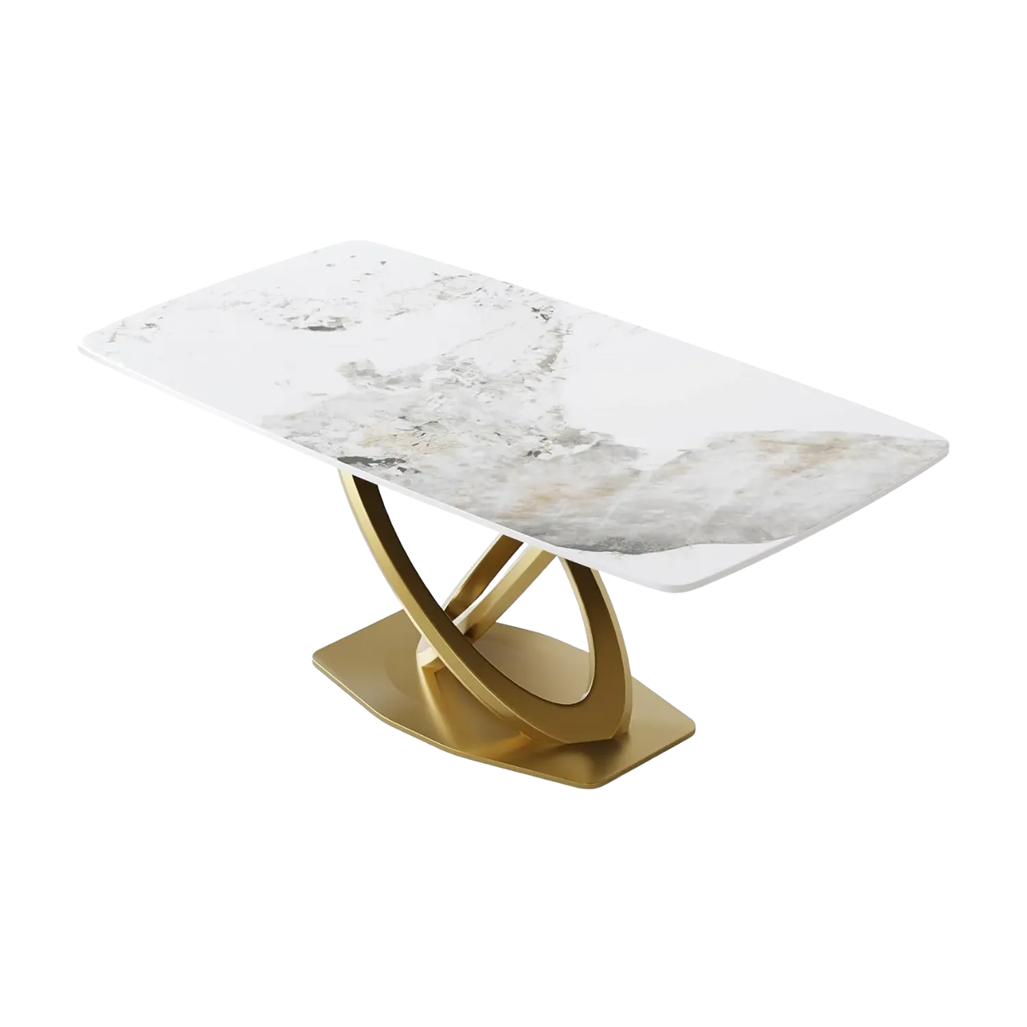 70" Rectangular Antique White with Luxe Gold Base for 8