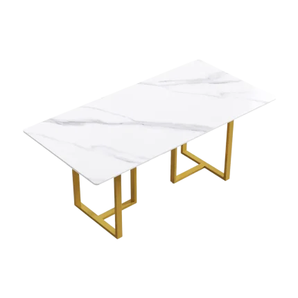 70" Modern Dining Table Sleek White Stone for 6 | Atunus Home