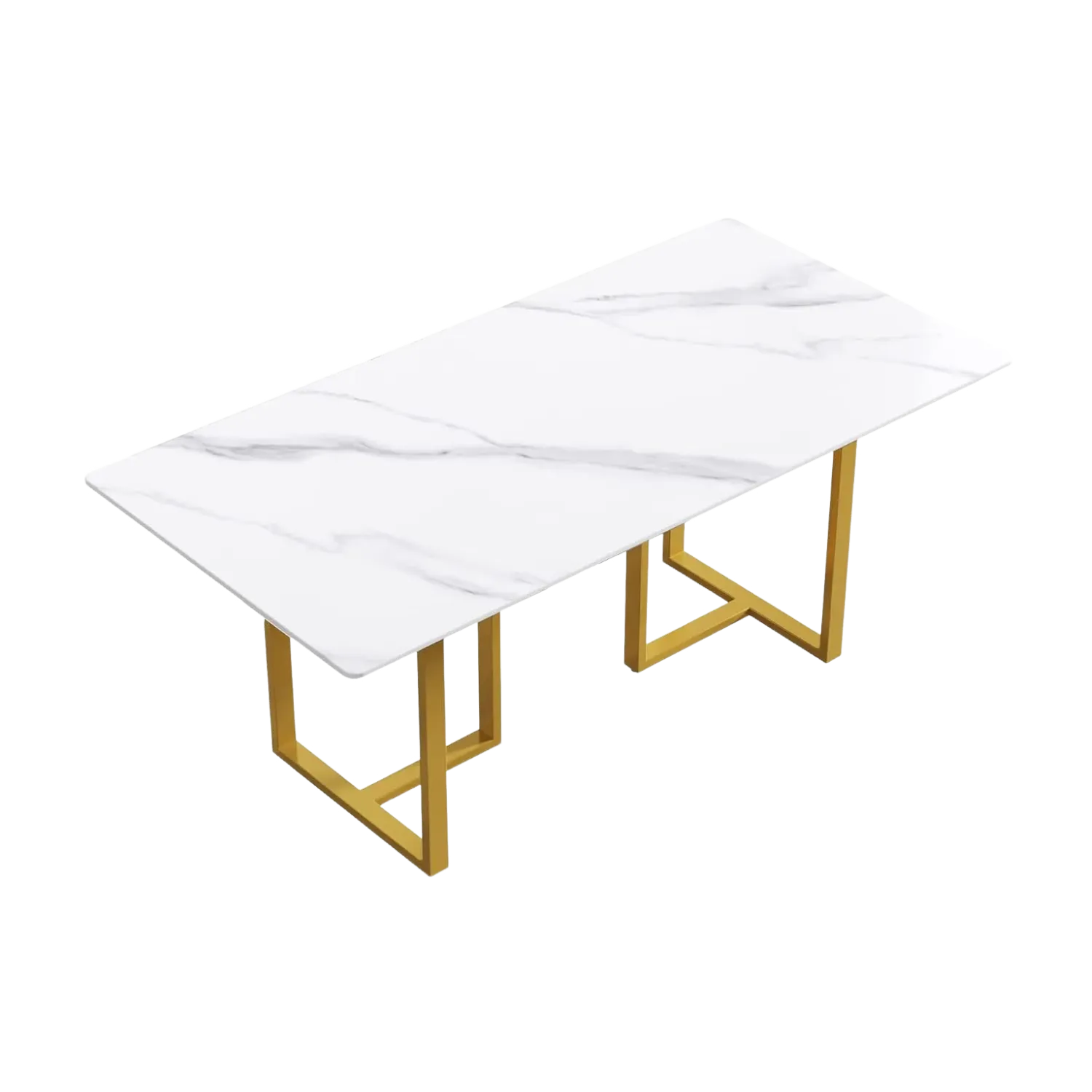 70" Rectangular White with Satin Gold Base for 6